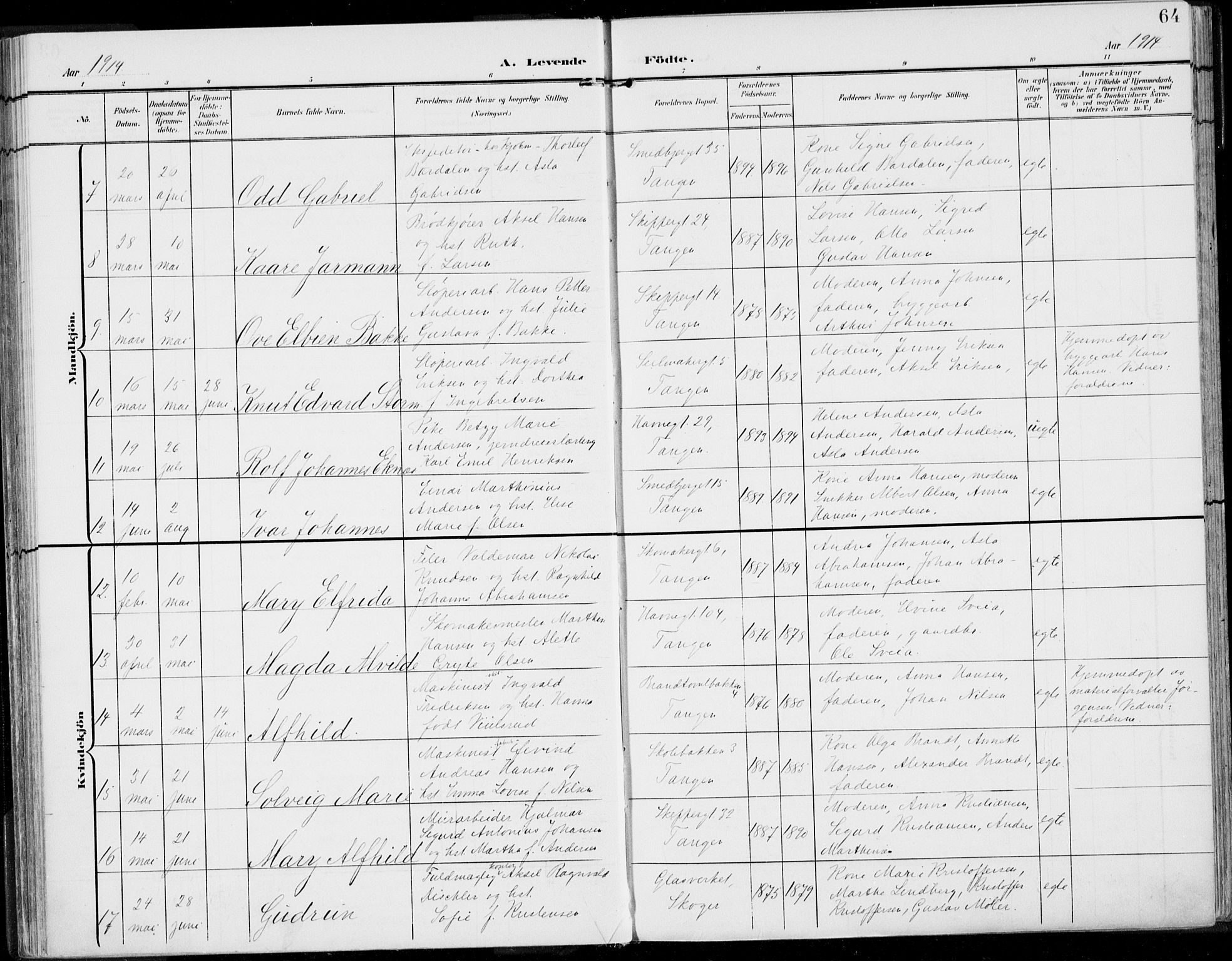 Strømsø kirkebøker, AV/SAKO-A-246/F/Fb/L0008: Parish register (official) no. II 8, 1902-1933, p. 64