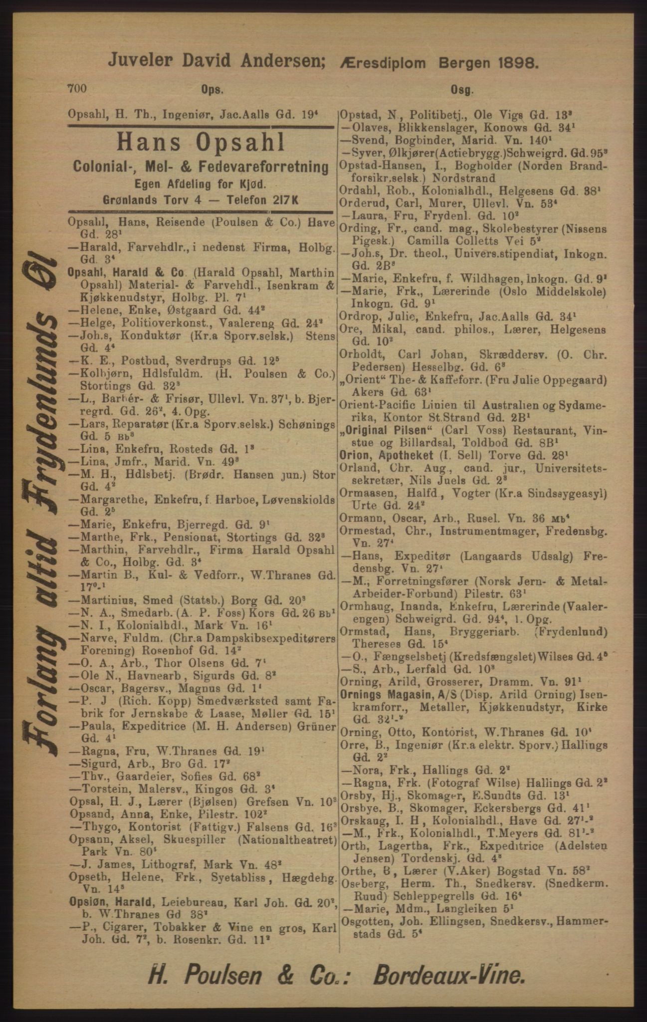 Kristiania/Oslo adressebok, PUBL/-, 1905, p. 700