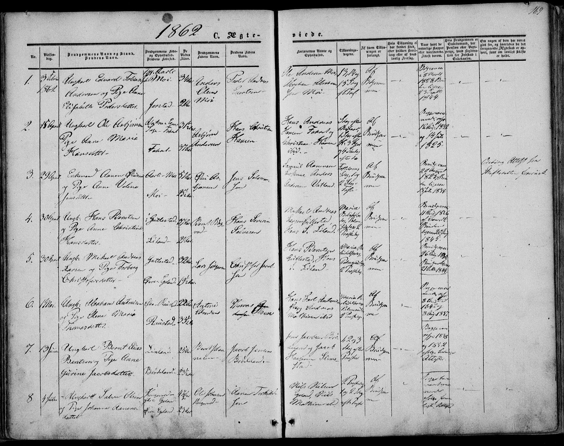 Kvinesdal sokneprestkontor, AV/SAK-1111-0026/F/Fa/Fab/L0006: Parish register (official) no. A 6, 1857-1869, p. 169