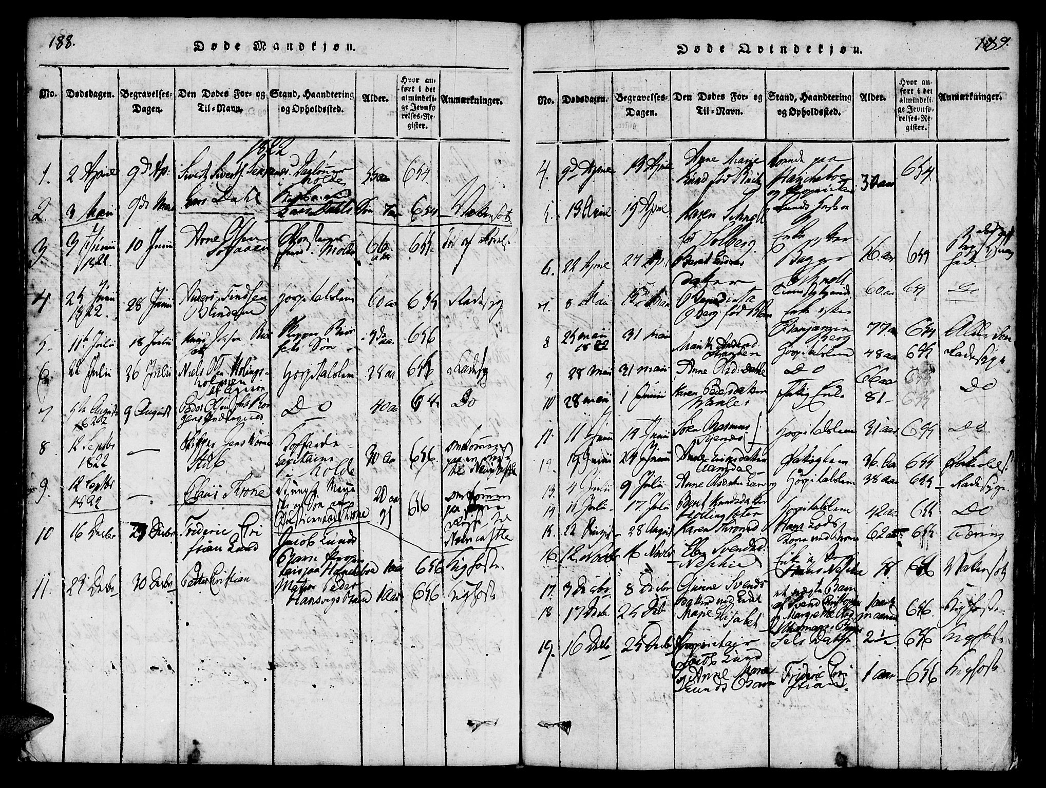 Ministerialprotokoller, klokkerbøker og fødselsregistre - Møre og Romsdal, SAT/A-1454/558/L0688: Parish register (official) no. 558A02, 1818-1843, p. 188-189
