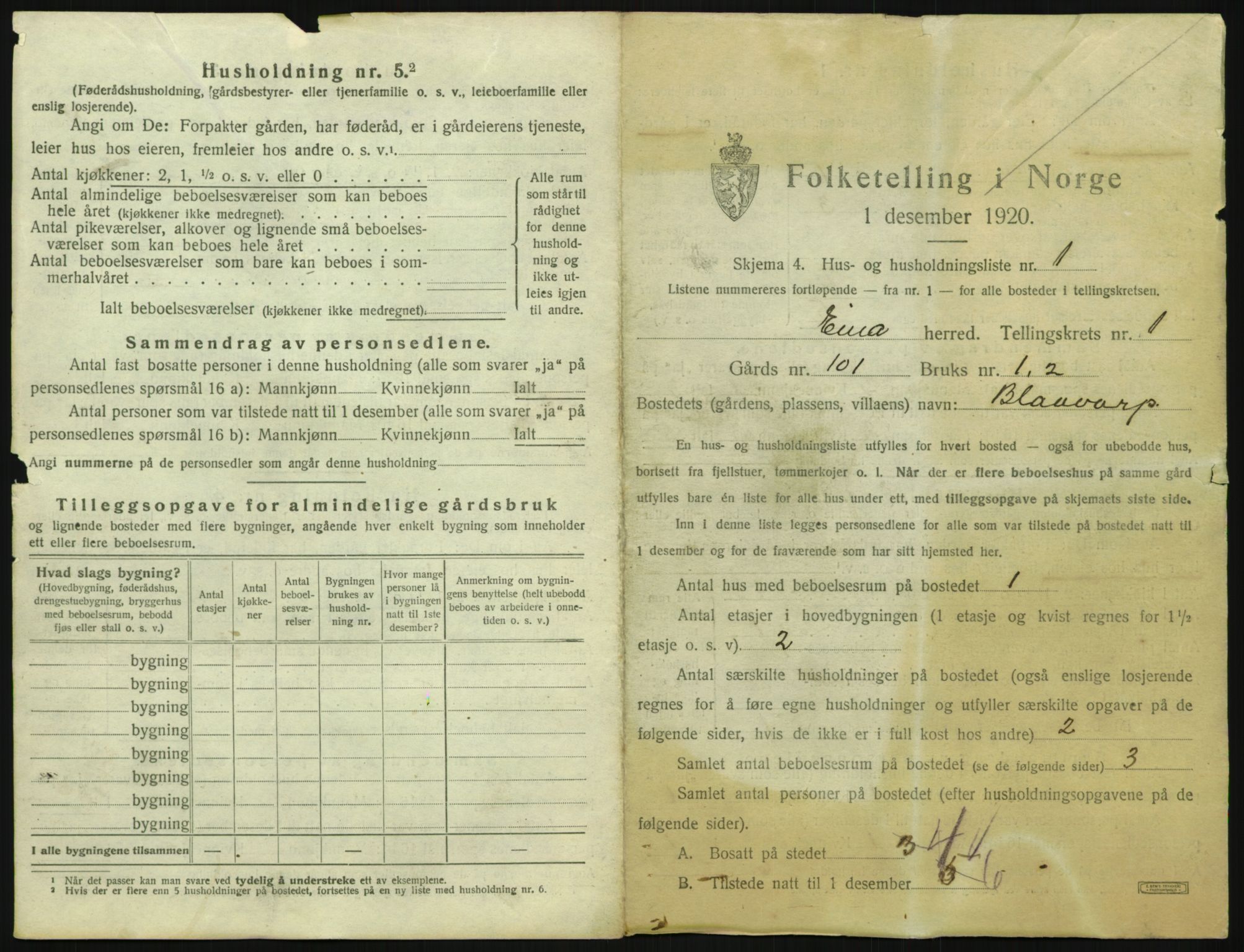 SAH, 1920 census for Eina, 1920, p. 26