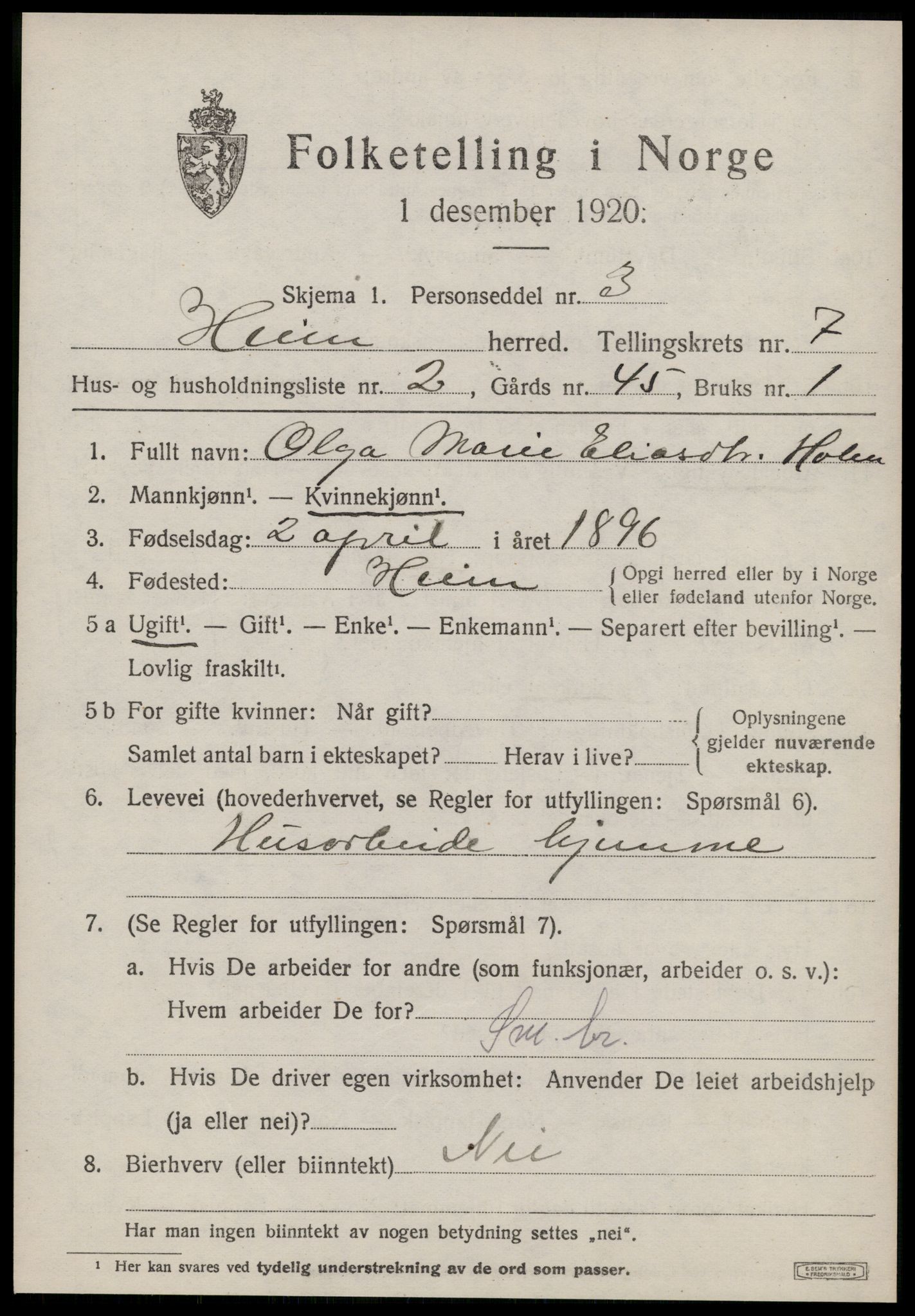 SAT, 1920 census for Heim, 1920, p. 3173