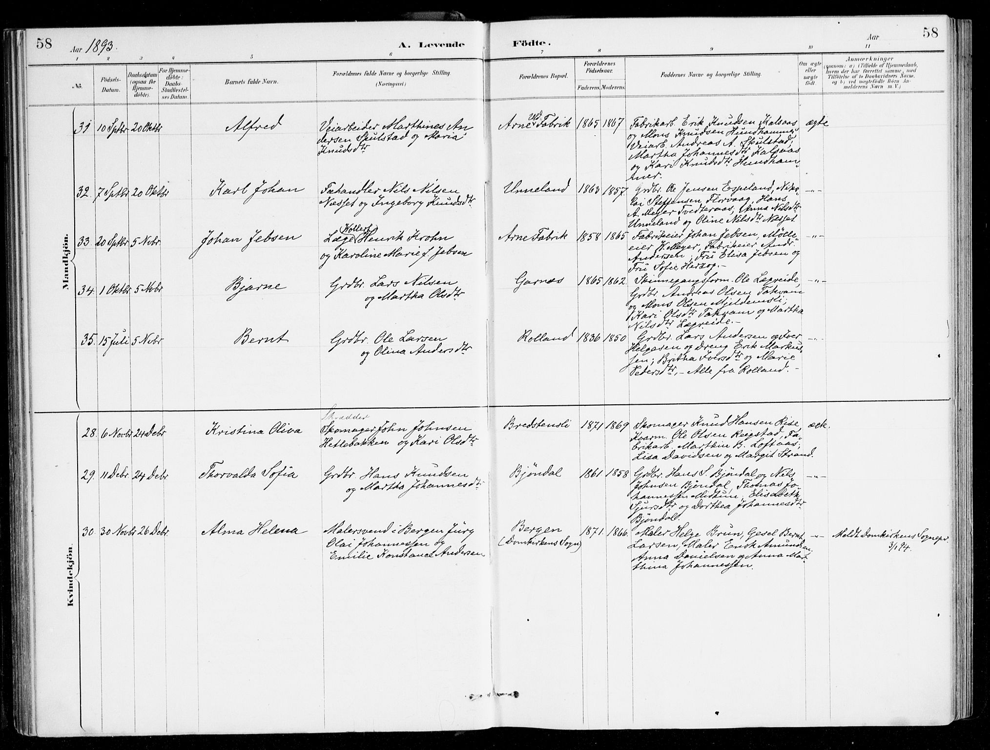 Haus sokneprestembete, AV/SAB-A-75601/H/Haa/Haad/L0001: Parish register (official) no. D 1, 1887-1898, p. 58