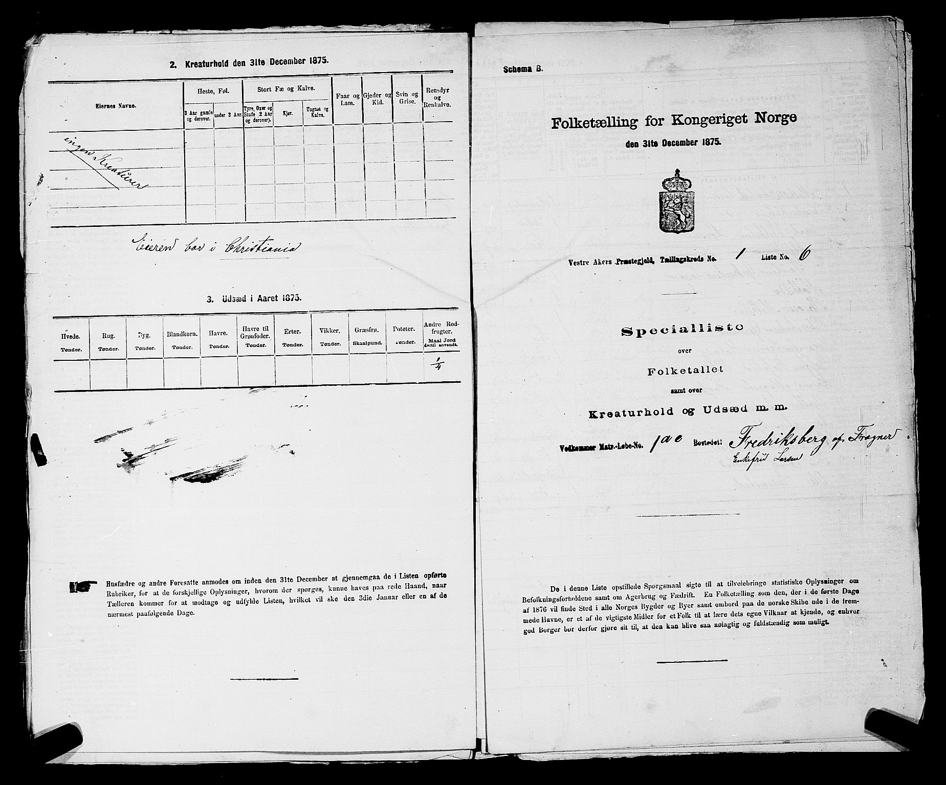 RA, 1875 census for 0218aP Vestre Aker, 1875, p. 163