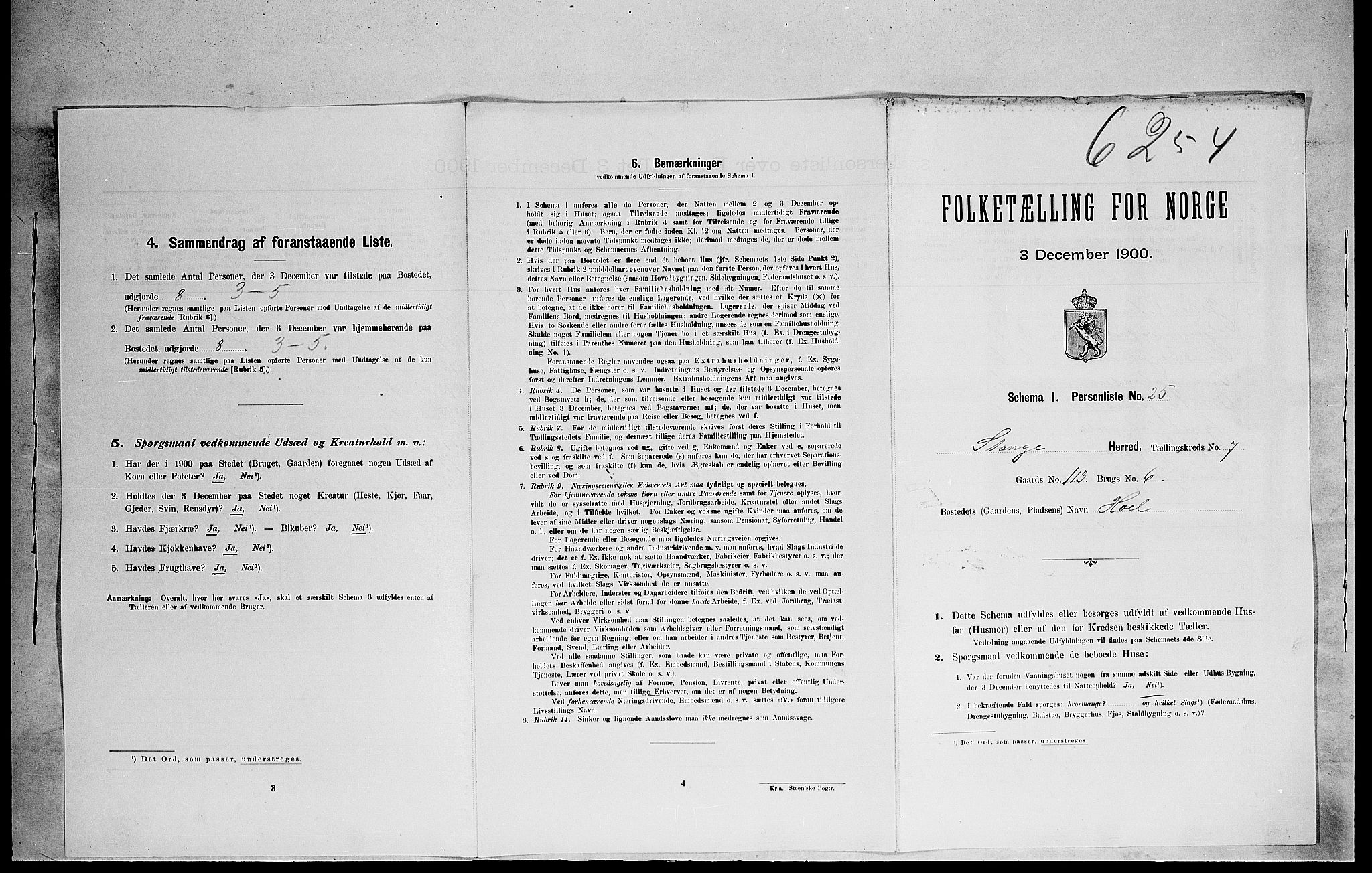 SAH, 1900 census for Stange, 1900, p. 1482