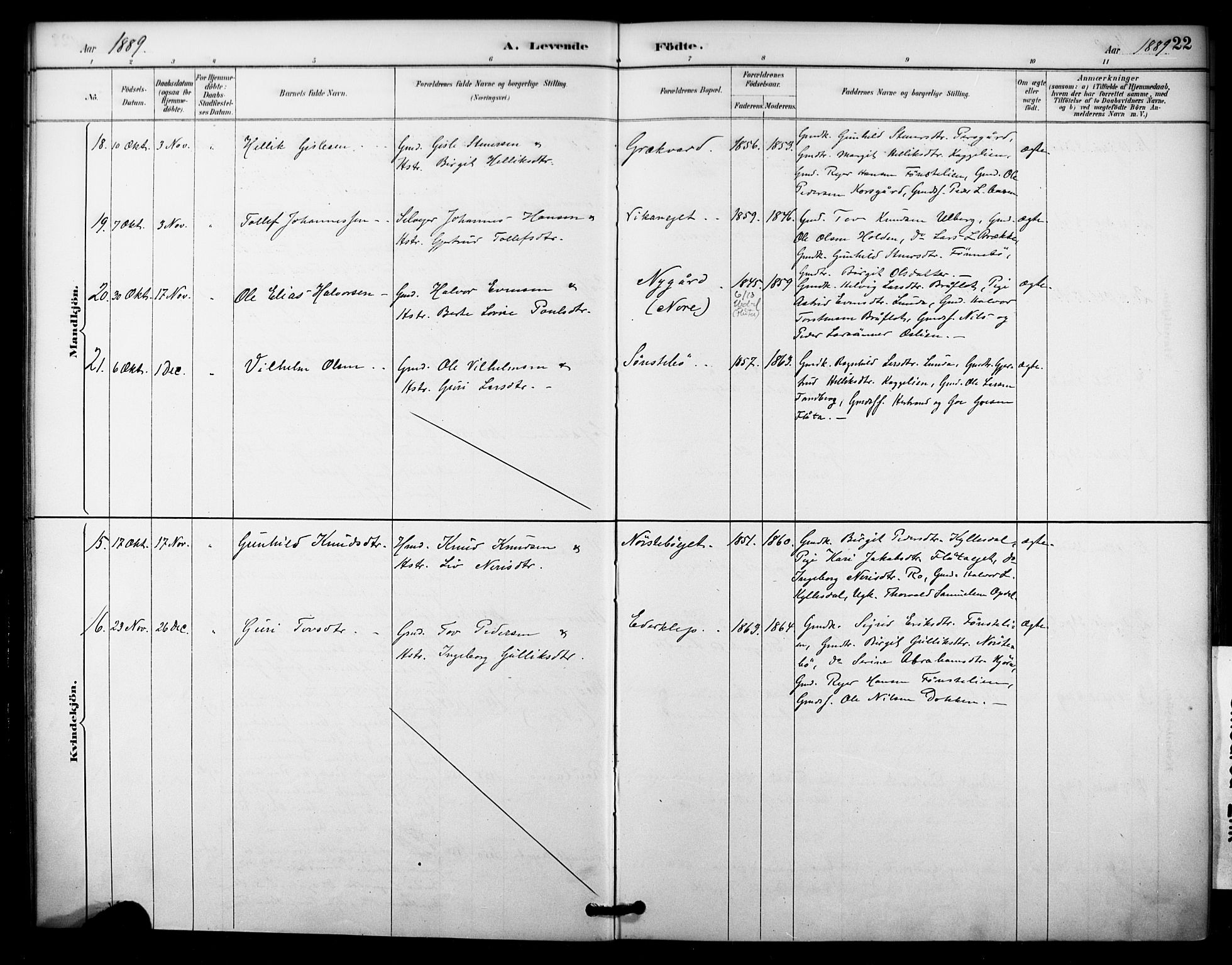 Nore kirkebøker, SAKO/A-238/F/Fc/L0004: Parish register (official) no. III 4, 1885-1898, p. 22