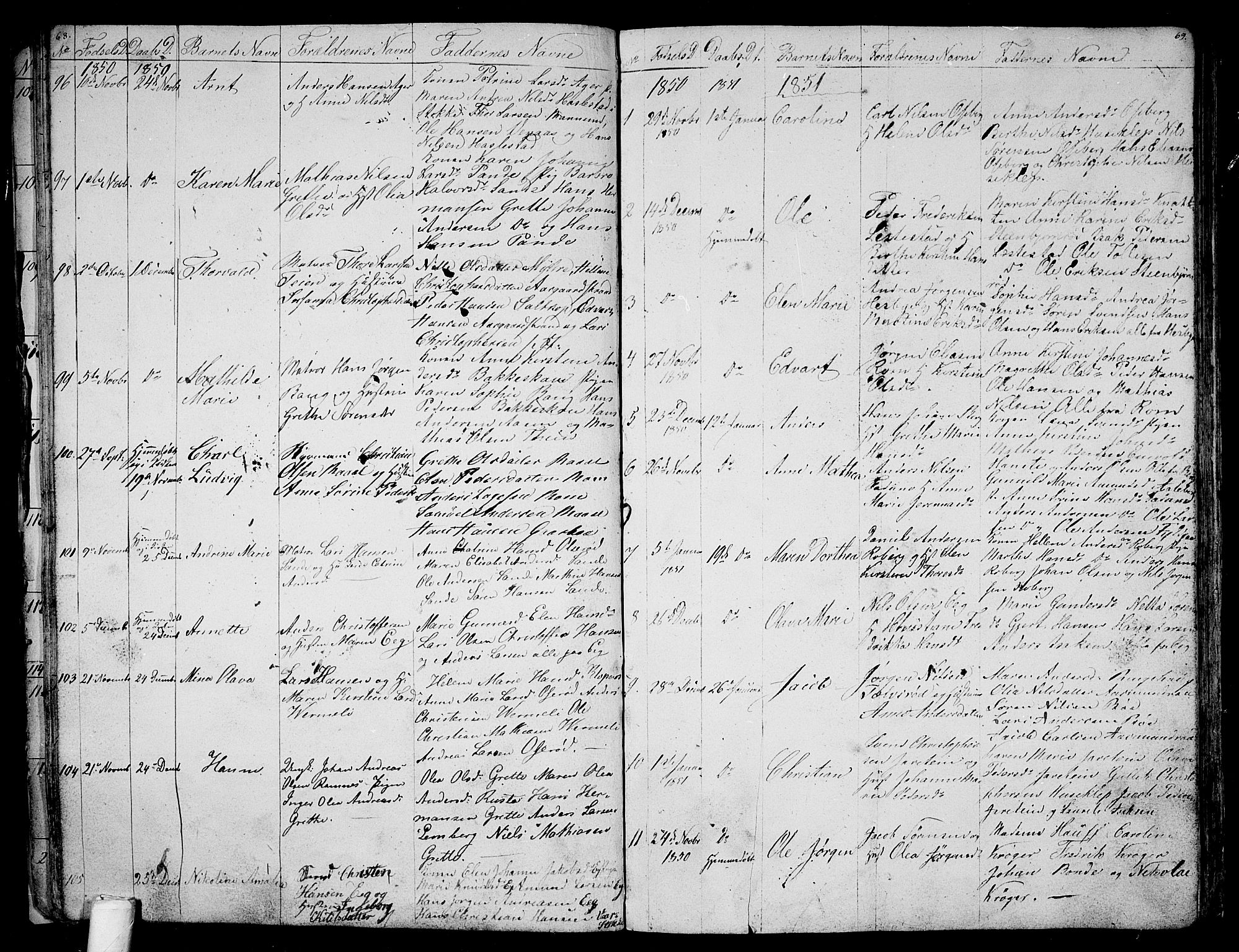 Sem kirkebøker, AV/SAKO-A-5/G/Ga/L0003: Parish register (copy) no. I 3, 1844-1855, p. 68-69