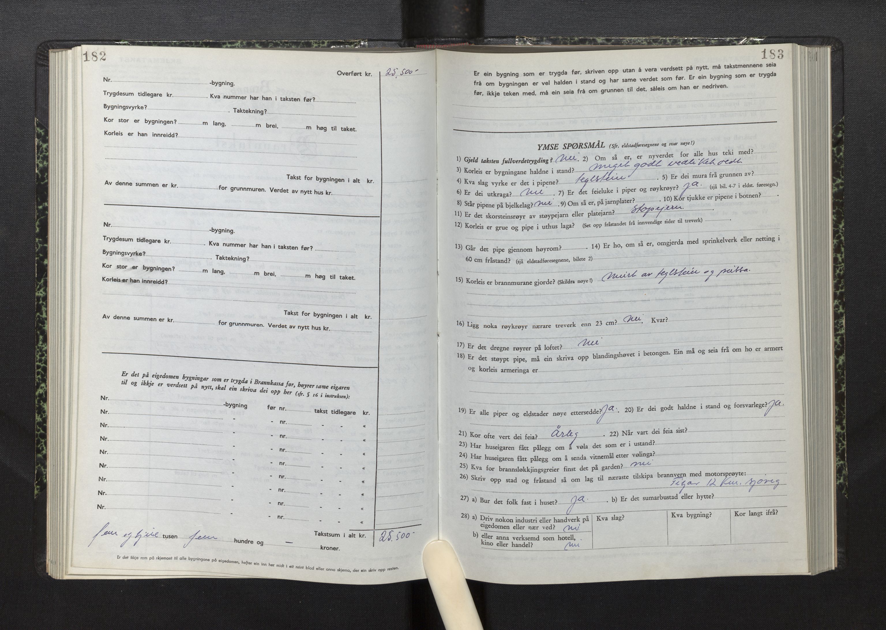 Lensmannen i Fitjar, AV/SAB-A-32001/0012/L0001b: Branntakstprotokoll, skjematakst, 1949-1955, p. 182-183