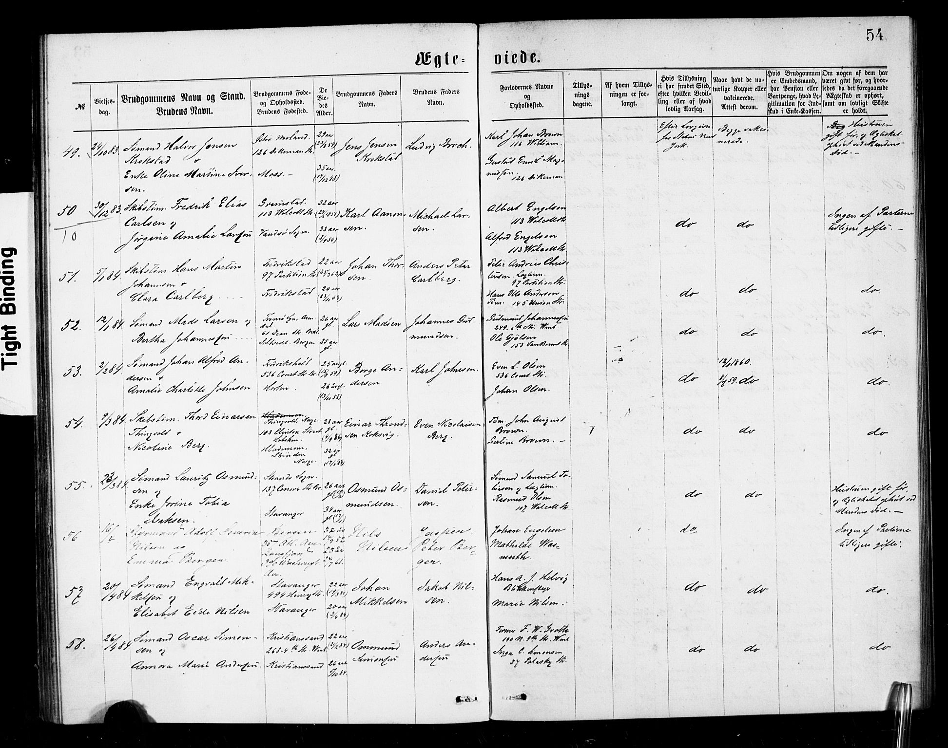 Den norske sjømannsmisjon i utlandet/New York, SAB/SAB/PA-0110/H/Ha/L0001: Parish register (official) no. A 1, 1878-1885, p. 54