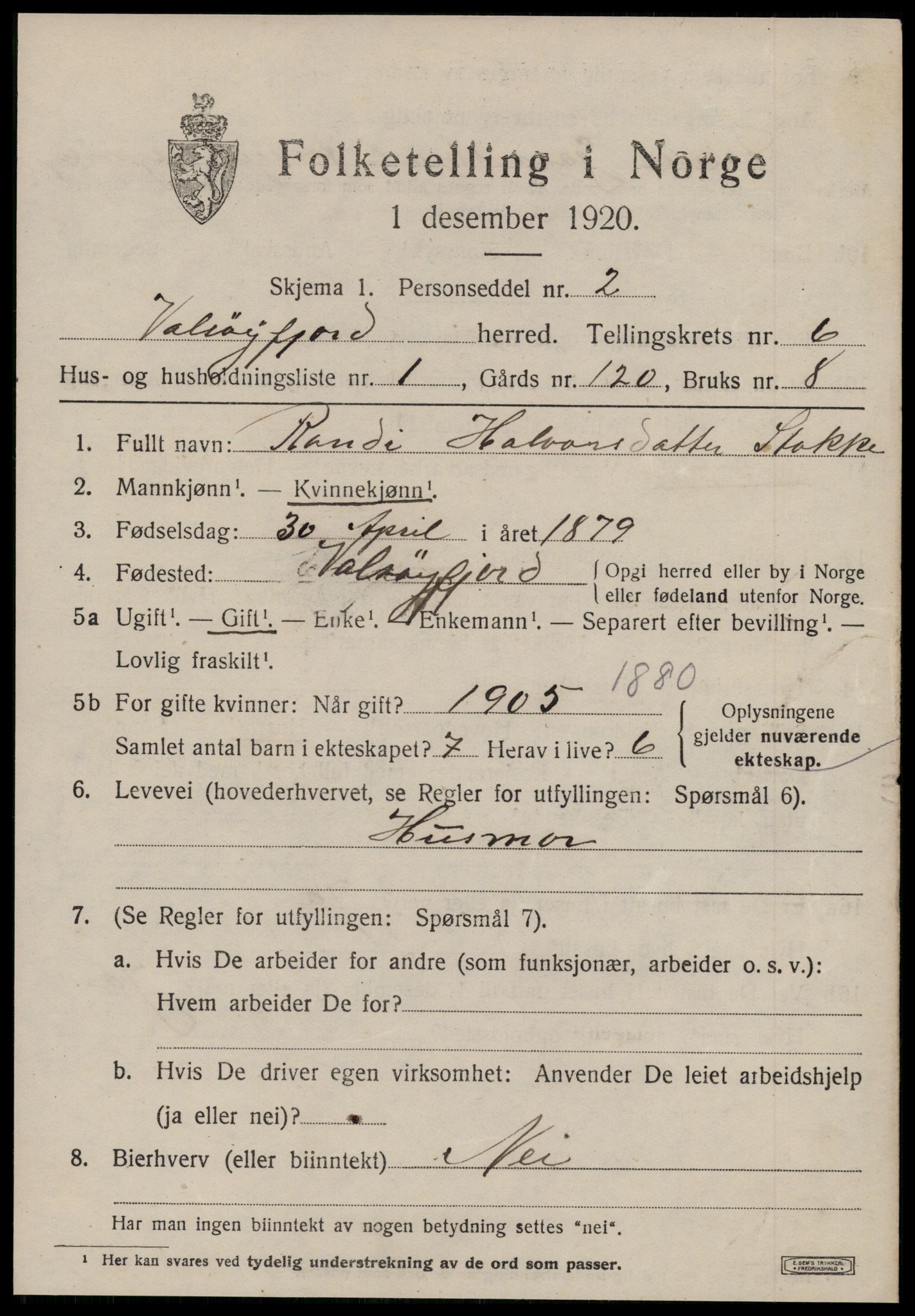 SAT, 1920 census for Valsøyfjord, 1920, p. 2901