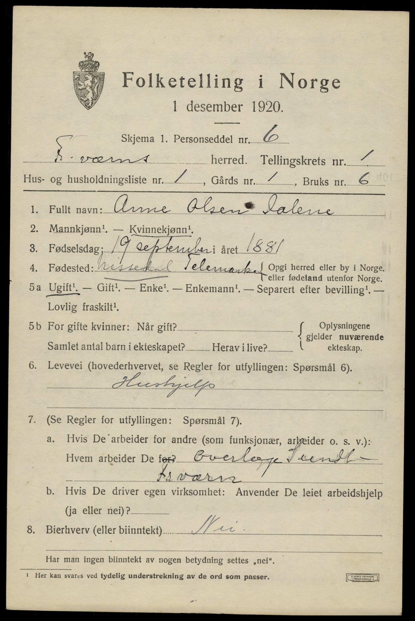 SAKO, 1920 census for Fredriksvern, 1920, p. 387