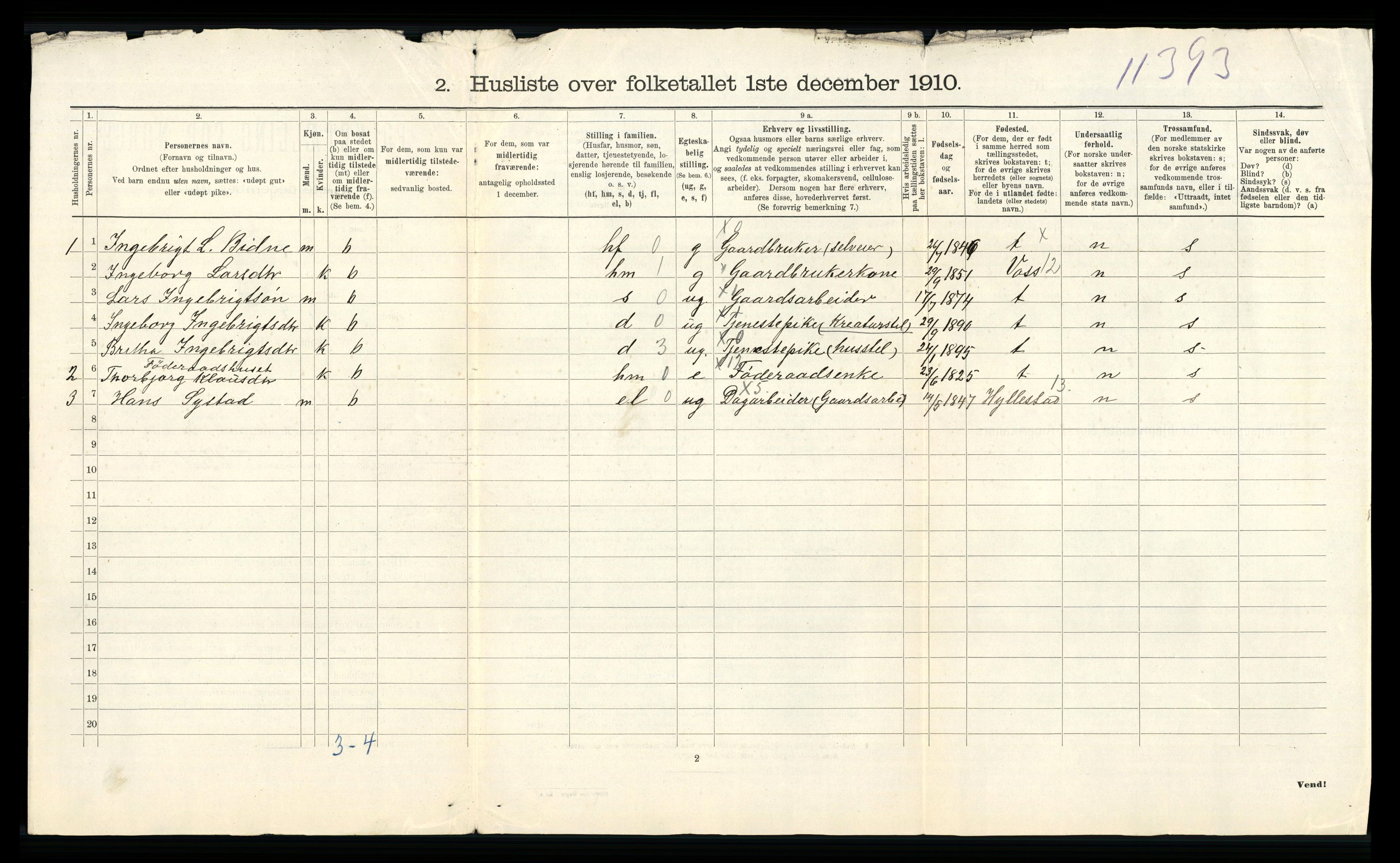 RA, 1910 census for Vossestrand, 1910, p. 30