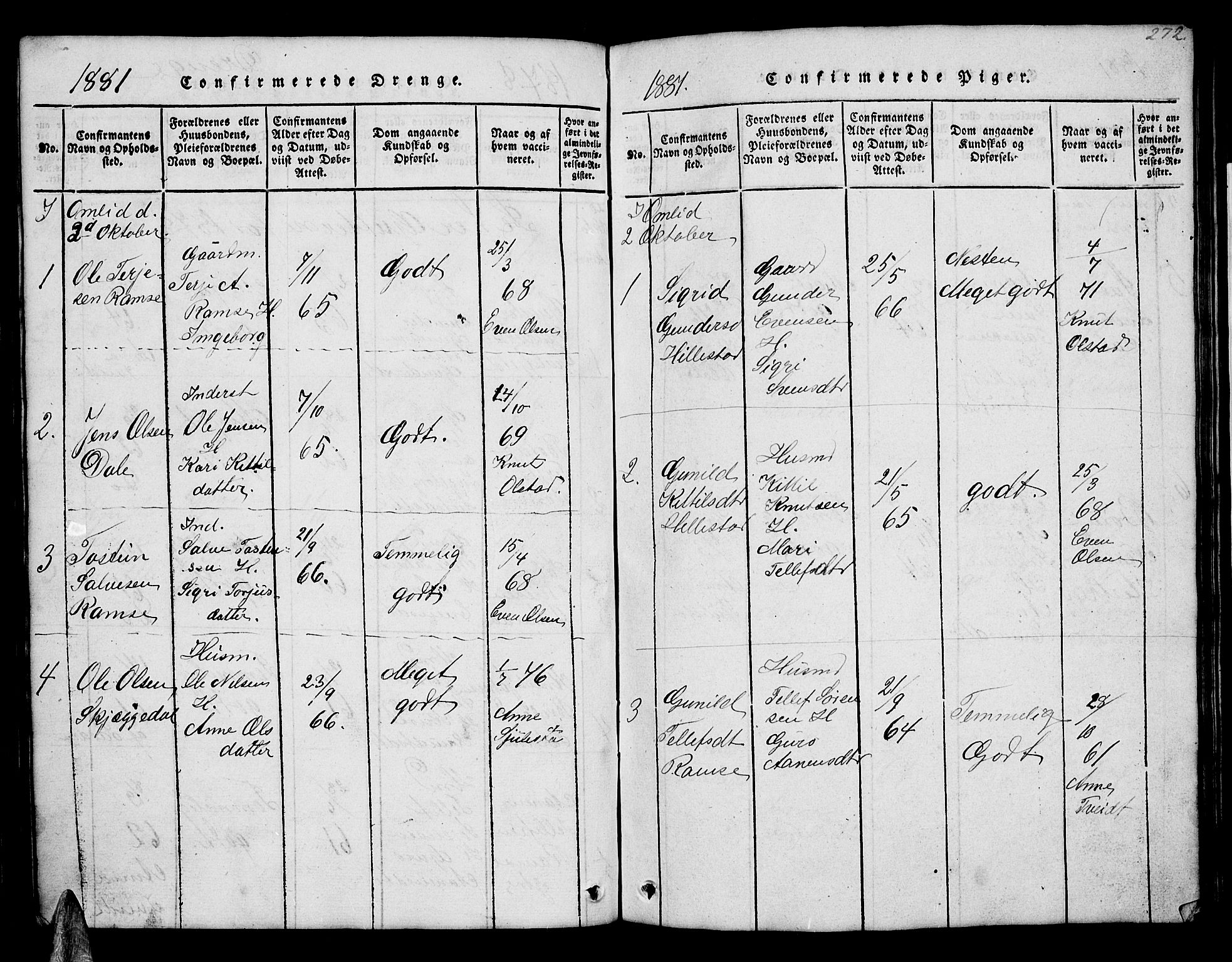 Åmli sokneprestkontor, AV/SAK-1111-0050/F/Fb/Fbb/L0001: Parish register (copy) no. B 1, 1816-1889, p. 272