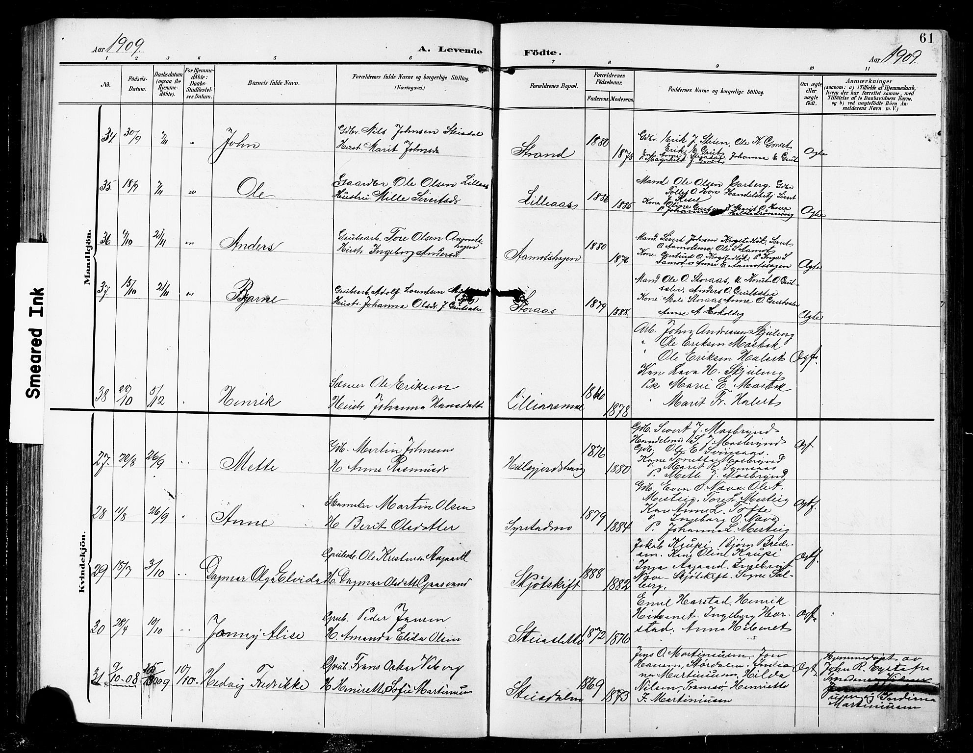 Ministerialprotokoller, klokkerbøker og fødselsregistre - Sør-Trøndelag, AV/SAT-A-1456/672/L0864: Parish register (copy) no. 672C03, 1902-1914, p. 61