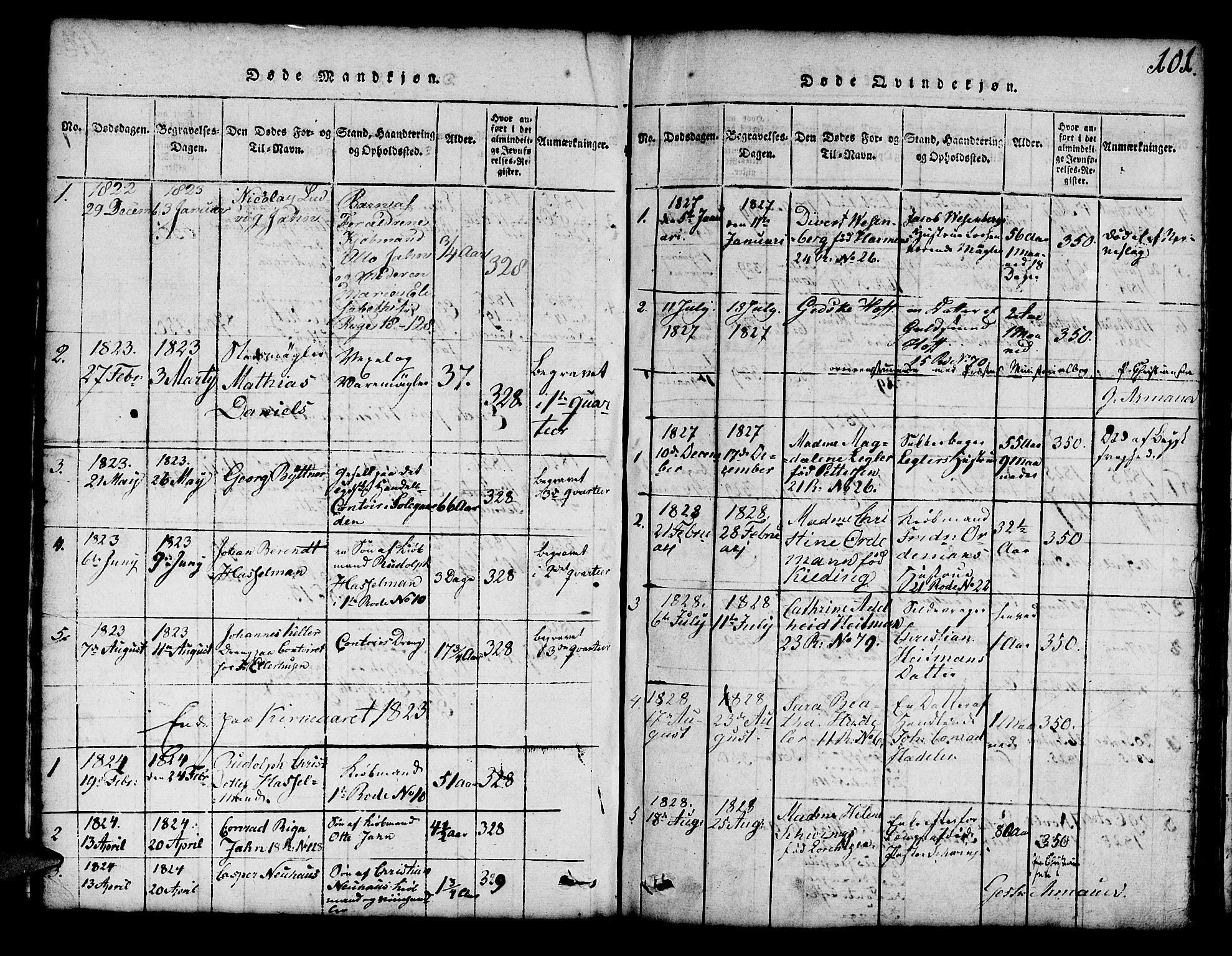 Mariakirken Sokneprestembete, SAB/A-76901/H/Hab/L0001: Parish register (copy) no. A 1, 1815-1846, p. 101