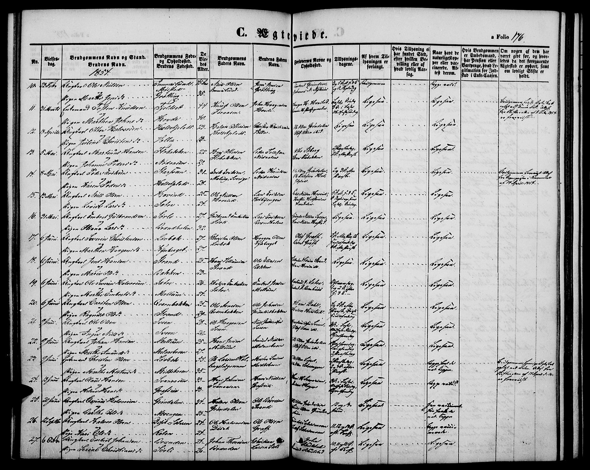 Elverum prestekontor, SAH/PREST-044/H/Ha/Hab/L0002: Parish register (copy) no. 2, 1845-1855, p. 176