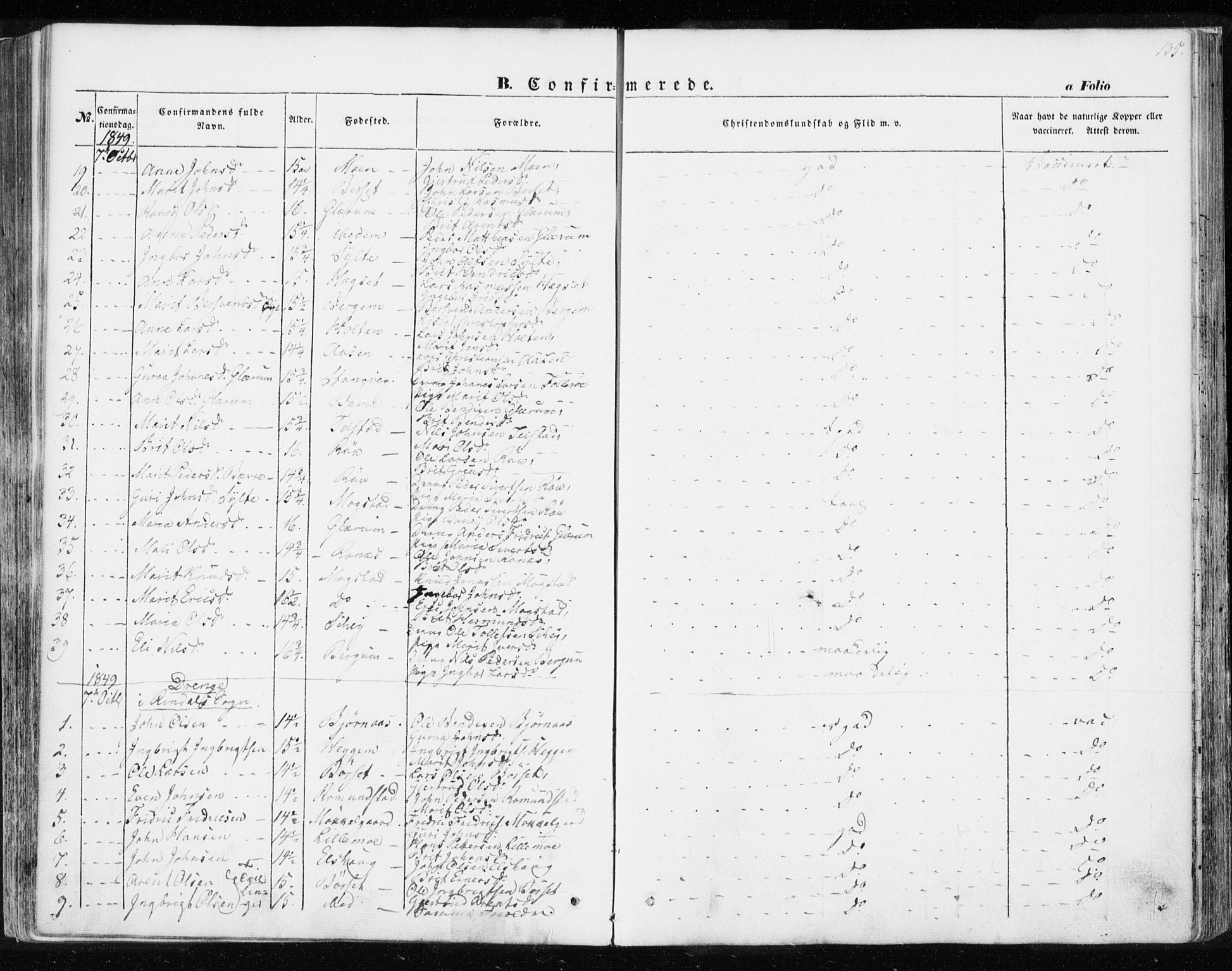 Ministerialprotokoller, klokkerbøker og fødselsregistre - Møre og Romsdal, SAT/A-1454/595/L1043: Parish register (official) no. 595A05, 1843-1851, p. 135