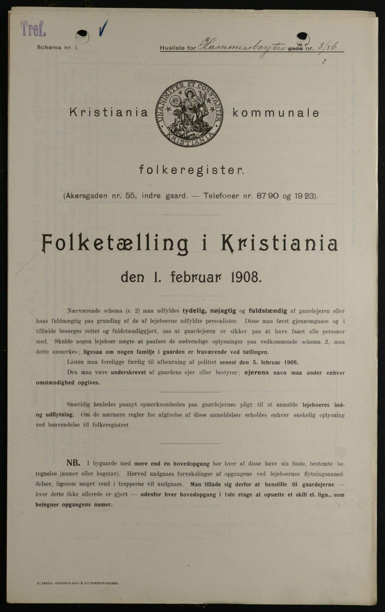 OBA, Municipal Census 1908 for Kristiania, 1908, p. 31008