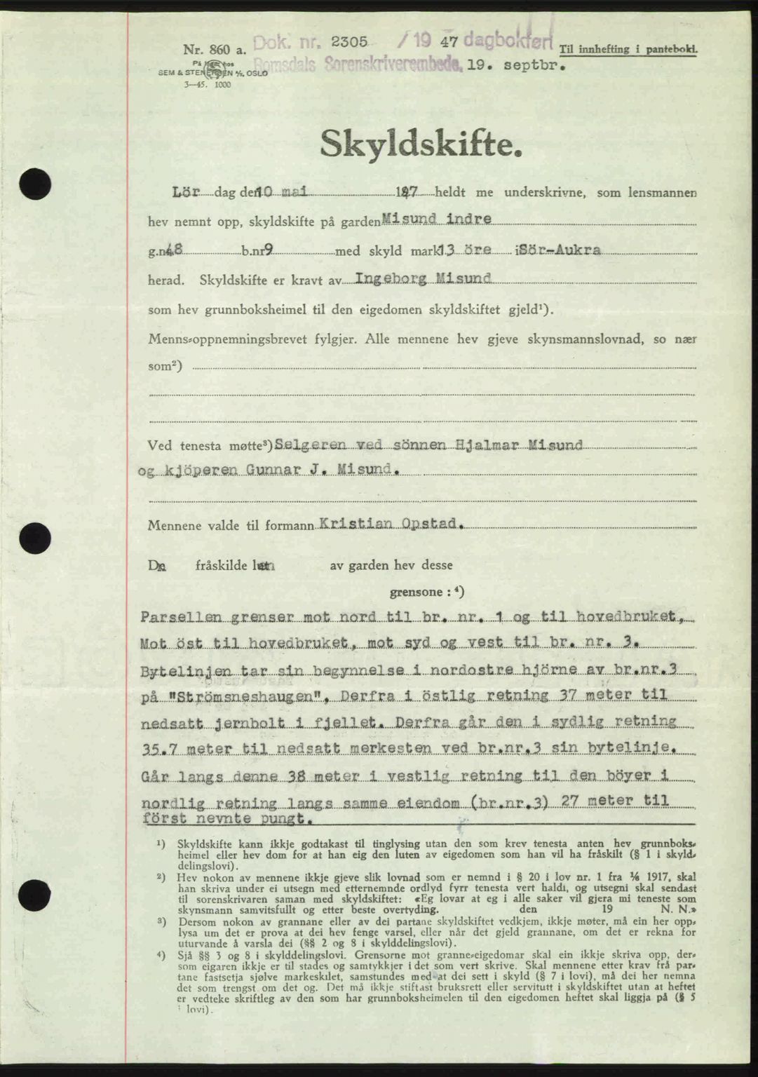 Romsdal sorenskriveri, SAT/A-4149/1/2/2C: Mortgage book no. A24, 1947-1947, Diary no: : 2305/1947
