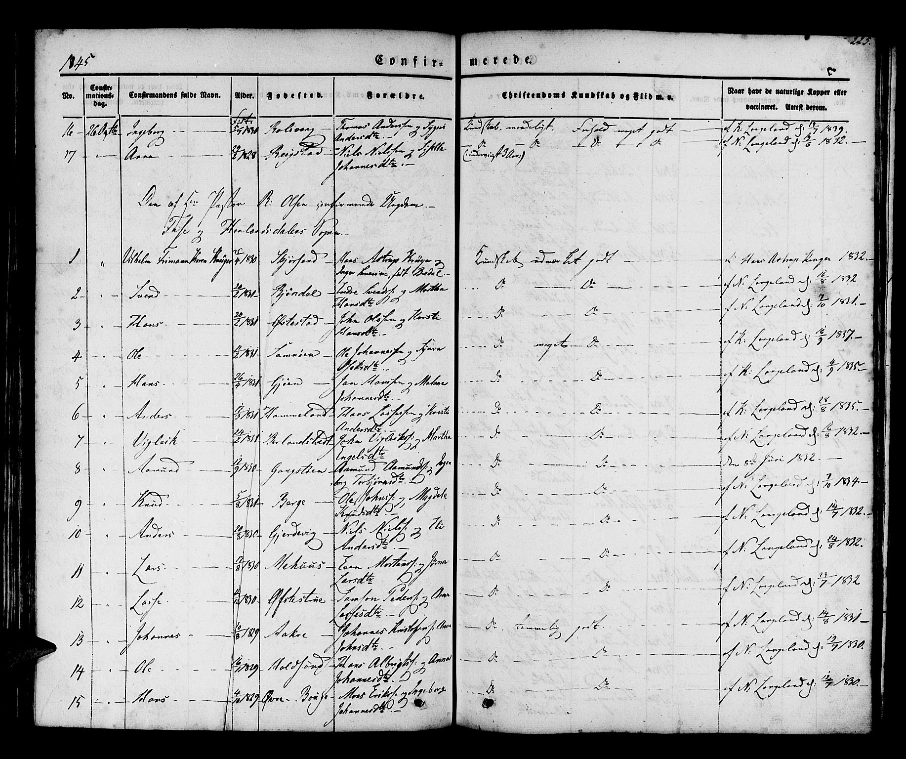 Os sokneprestembete, SAB/A-99929: Parish register (official) no. A 15, 1839-1851, p. 225