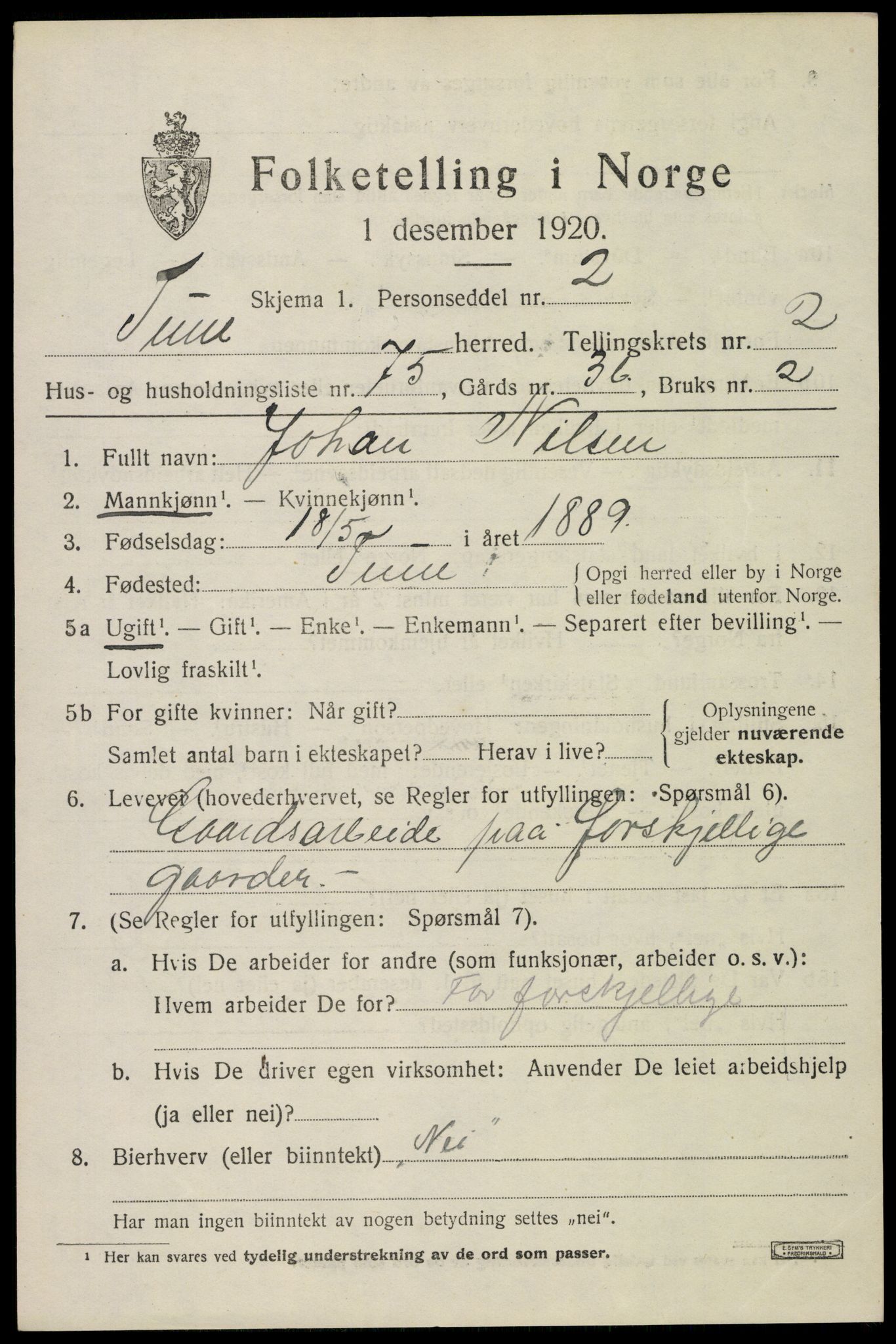 SAO, 1920 census for Tune, 1920, p. 3658