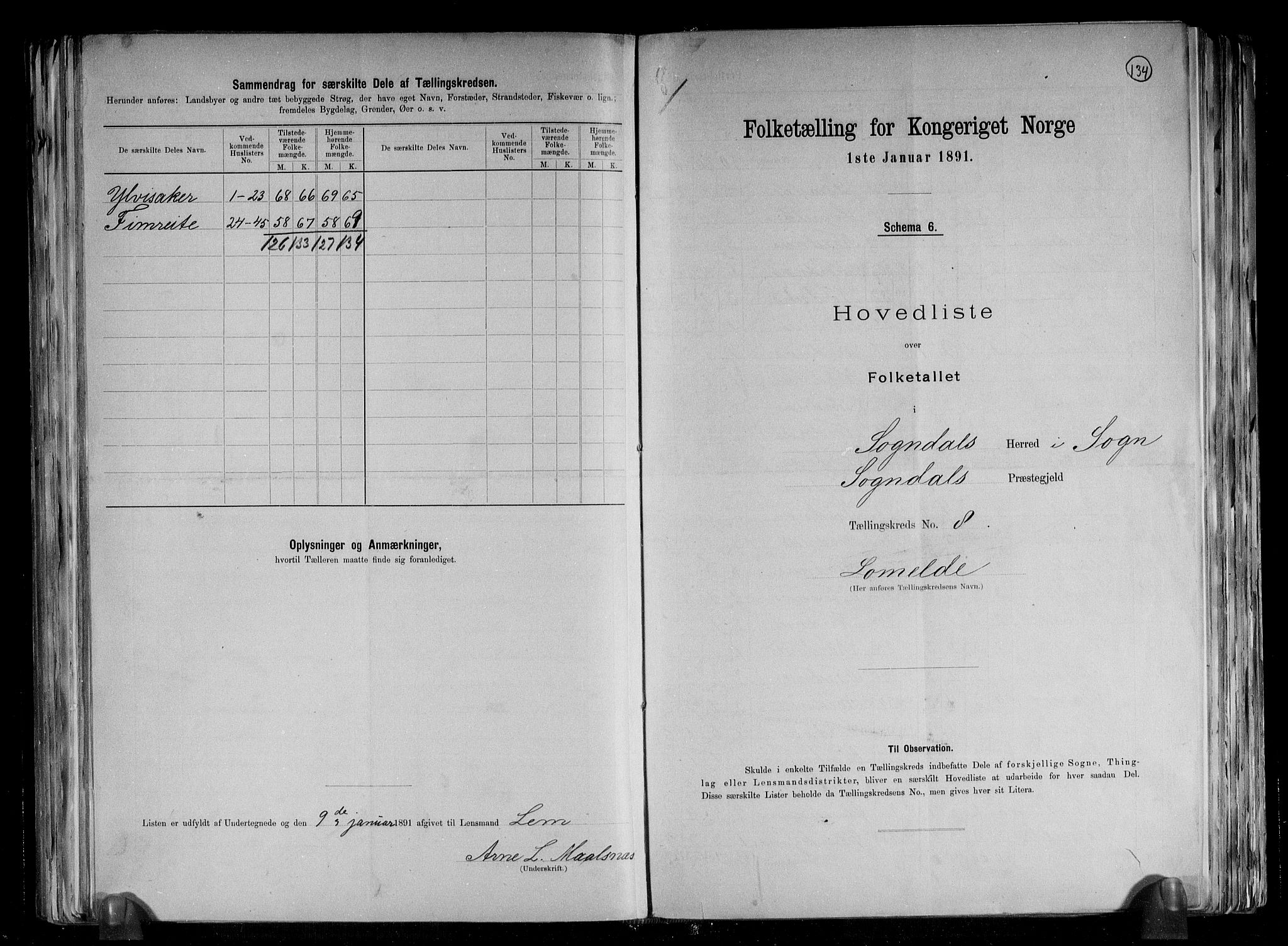 RA, 1891 census for 1420 Sogndal, 1891, p. 20