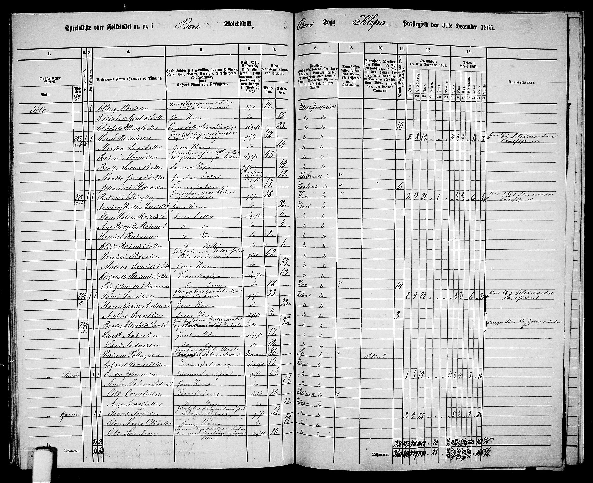 RA, 1865 census for Klepp, 1865, p. 89