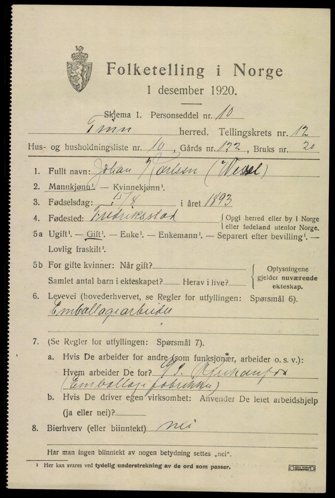 SAKO, 1920 census for Tinn, 1920, p. 7750