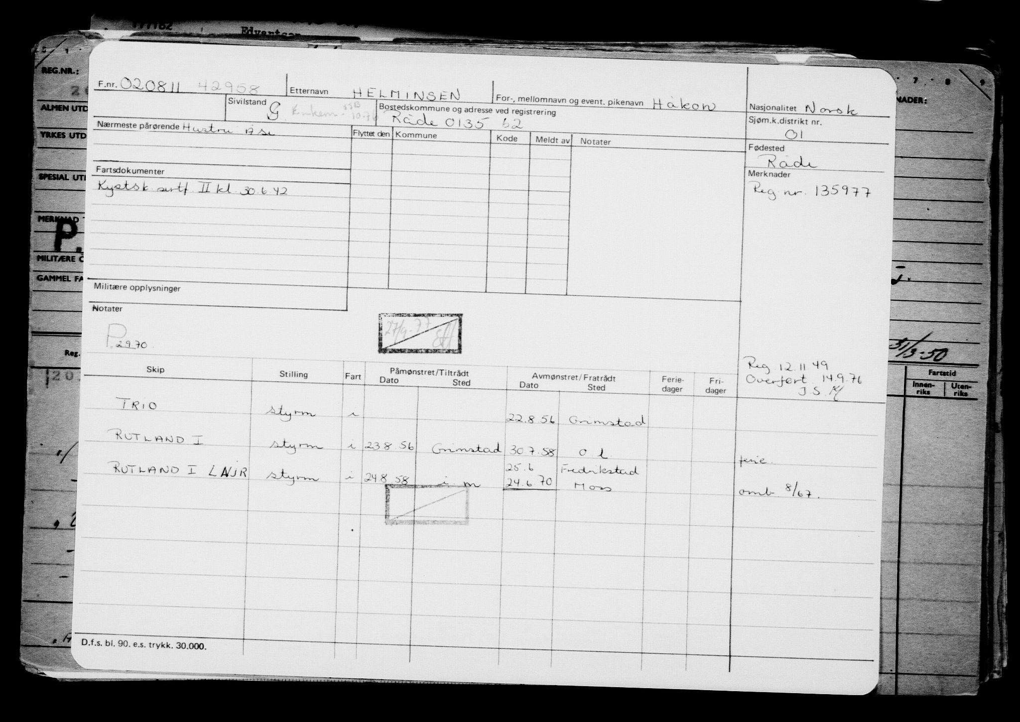 Direktoratet for sjømenn, AV/RA-S-3545/G/Gb/L0099: Hovedkort, 1911, p. 35