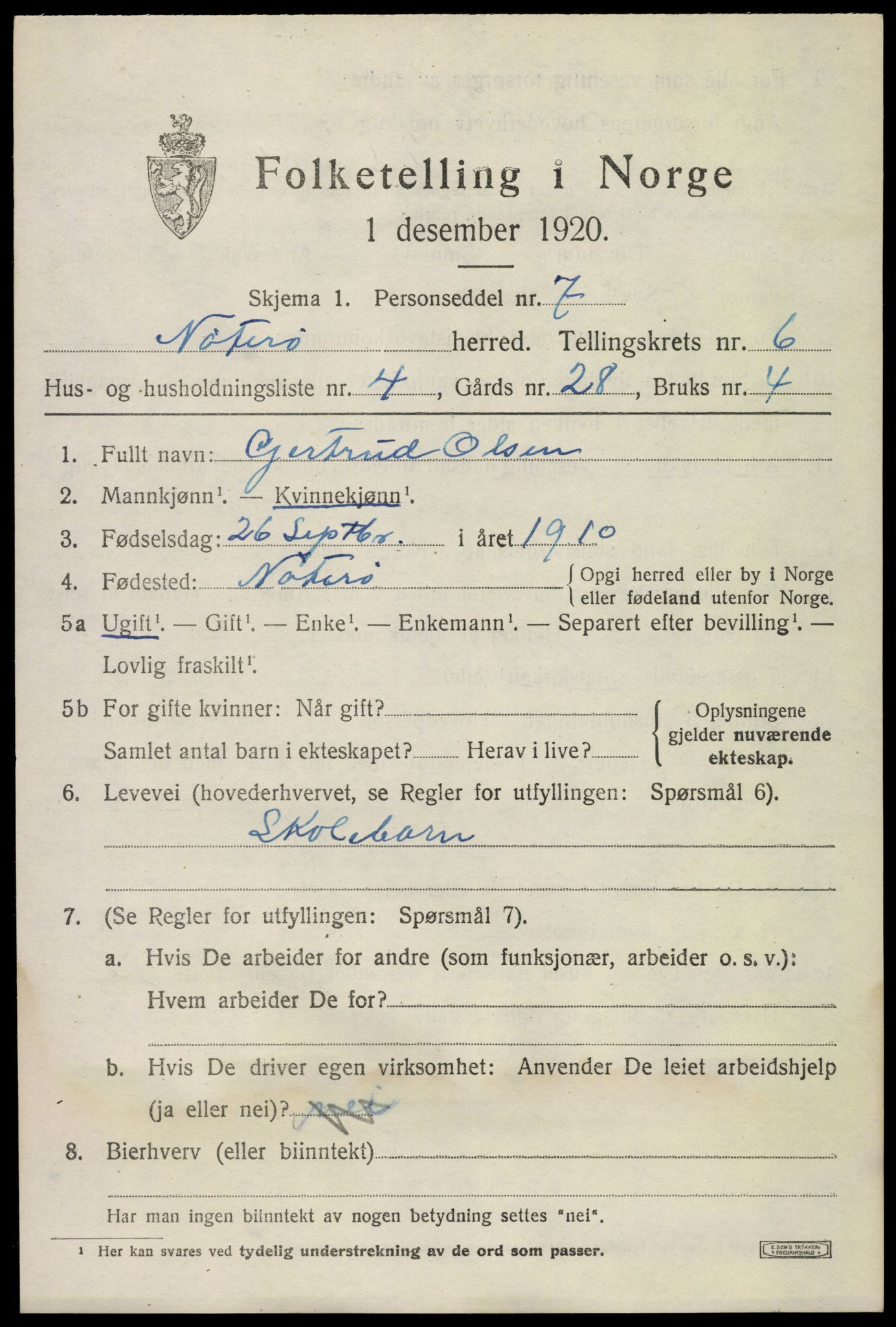 SAKO, 1920 census for Nøtterøy, 1920, p. 8477