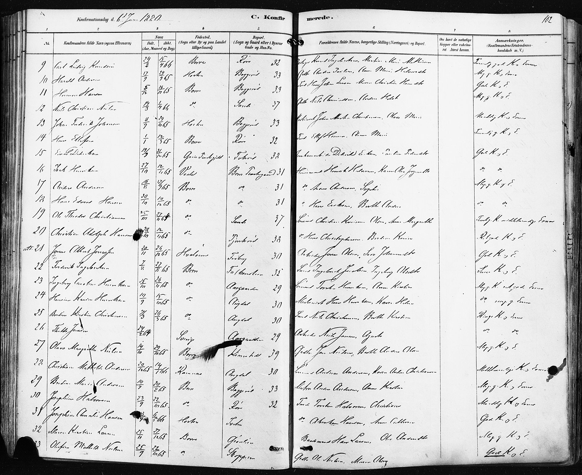 Borre kirkebøker, SAKO/A-338/F/Fa/L0009: Parish register (official) no. I 9, 1878-1896, p. 102