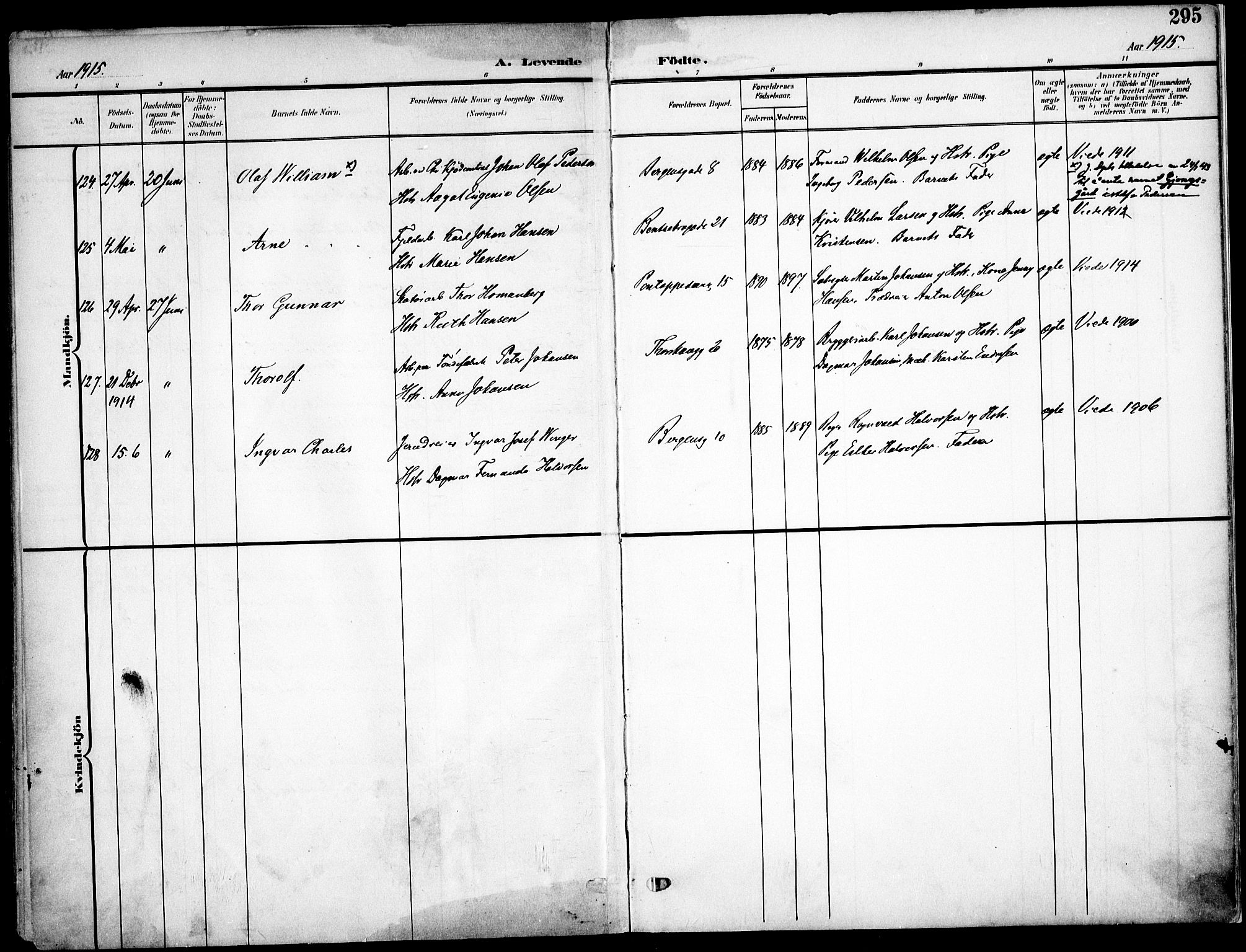 Sagene prestekontor Kirkebøker, AV/SAO-A-10796/F/L0007: Parish register (official) no. 7, 1905-1915, p. 295