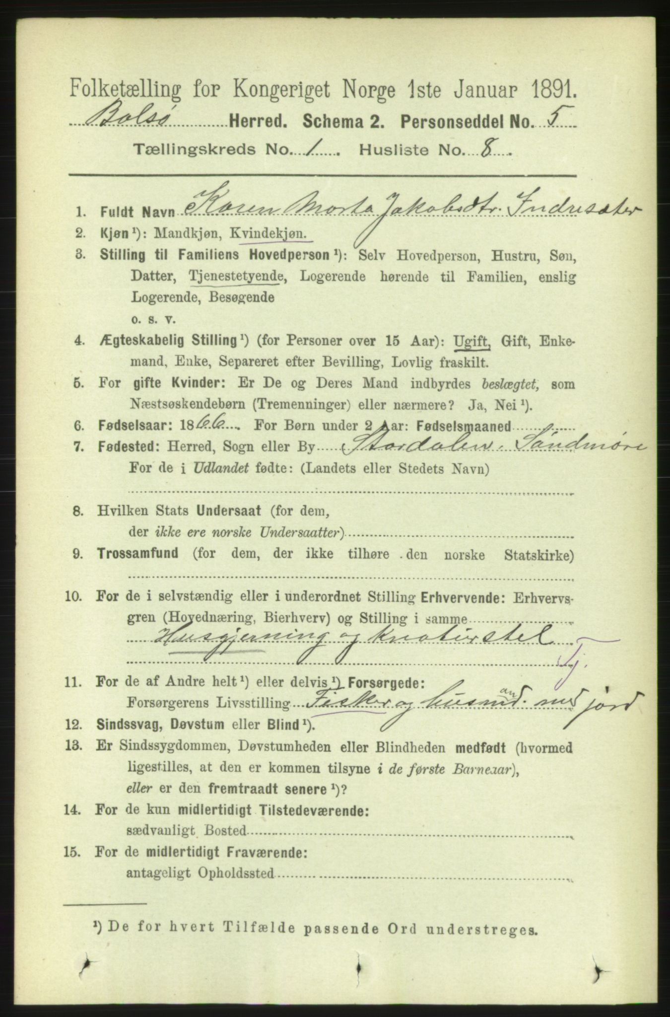 RA, 1891 census for 1544 Bolsøy, 1891, p. 223