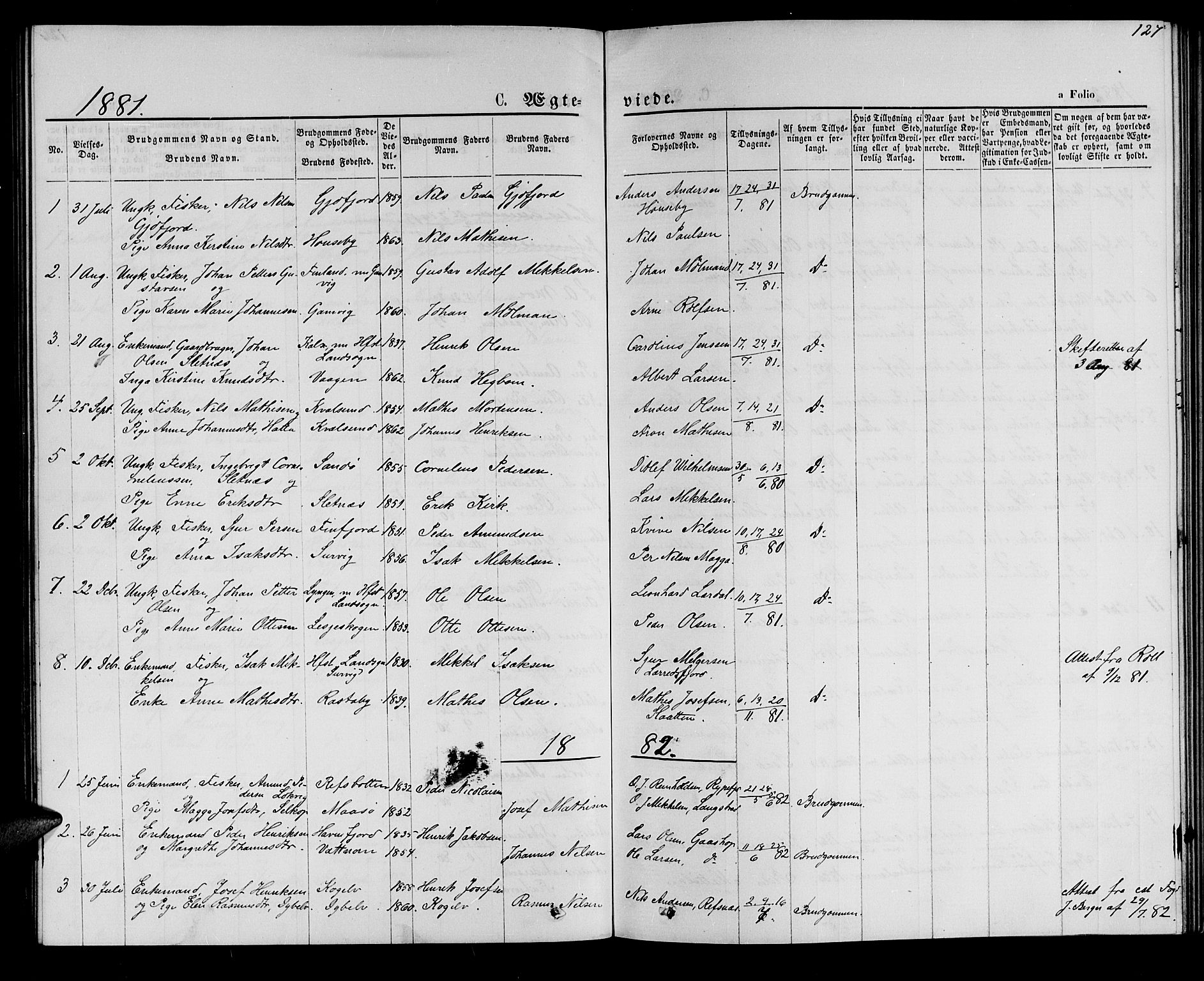 Hammerfest sokneprestkontor, SATØ/S-1347/H/Hb/L0005.klokk: Parish register (copy) no. 5, 1869-1884, p. 127