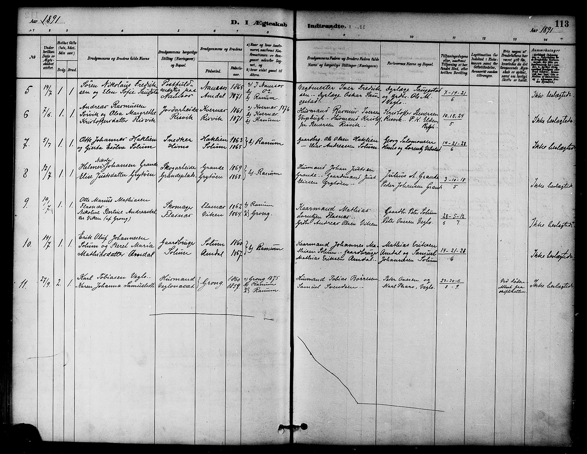 Ministerialprotokoller, klokkerbøker og fødselsregistre - Nord-Trøndelag, AV/SAT-A-1458/764/L0555: Parish register (official) no. 764A10, 1881-1896, p. 113