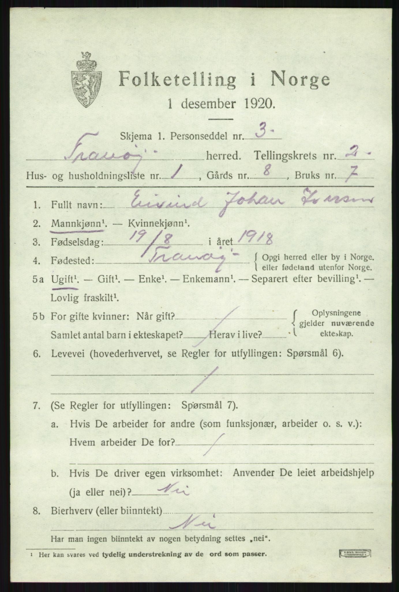 SATØ, 1920 census for Tranøy, 1920, p. 1159