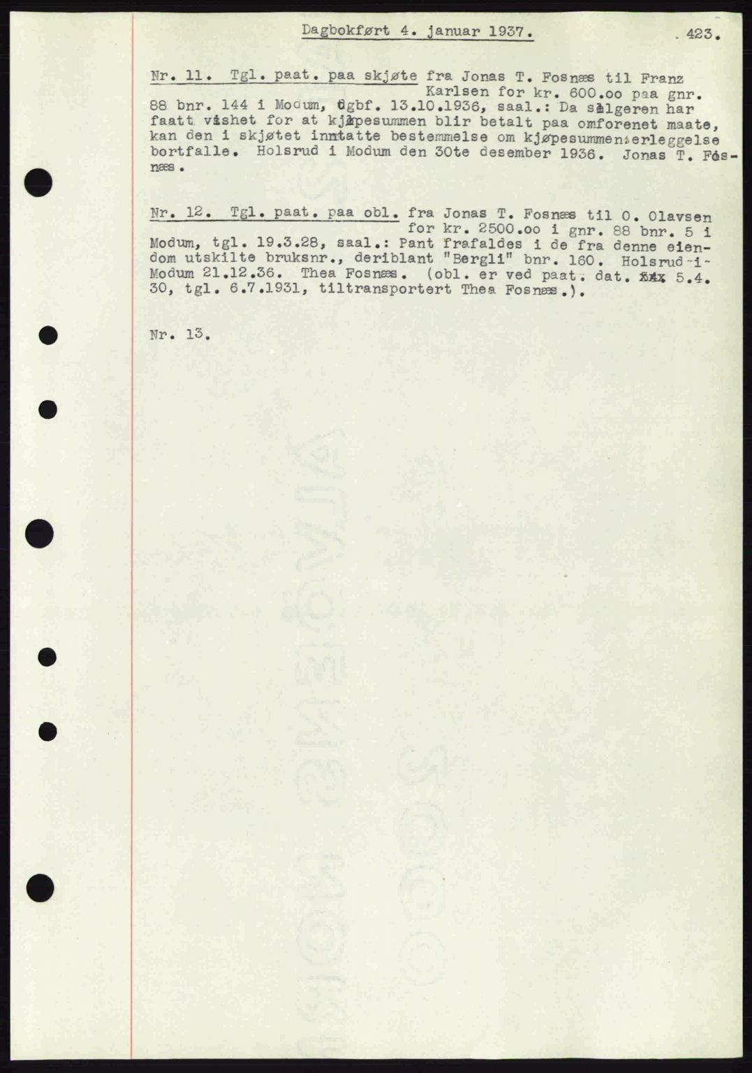 Eiker, Modum og Sigdal sorenskriveri, SAKO/A-123/G/Ga/Gab/L0034: Mortgage book no. A4, 1936-1937, Diary no: : 11/1937