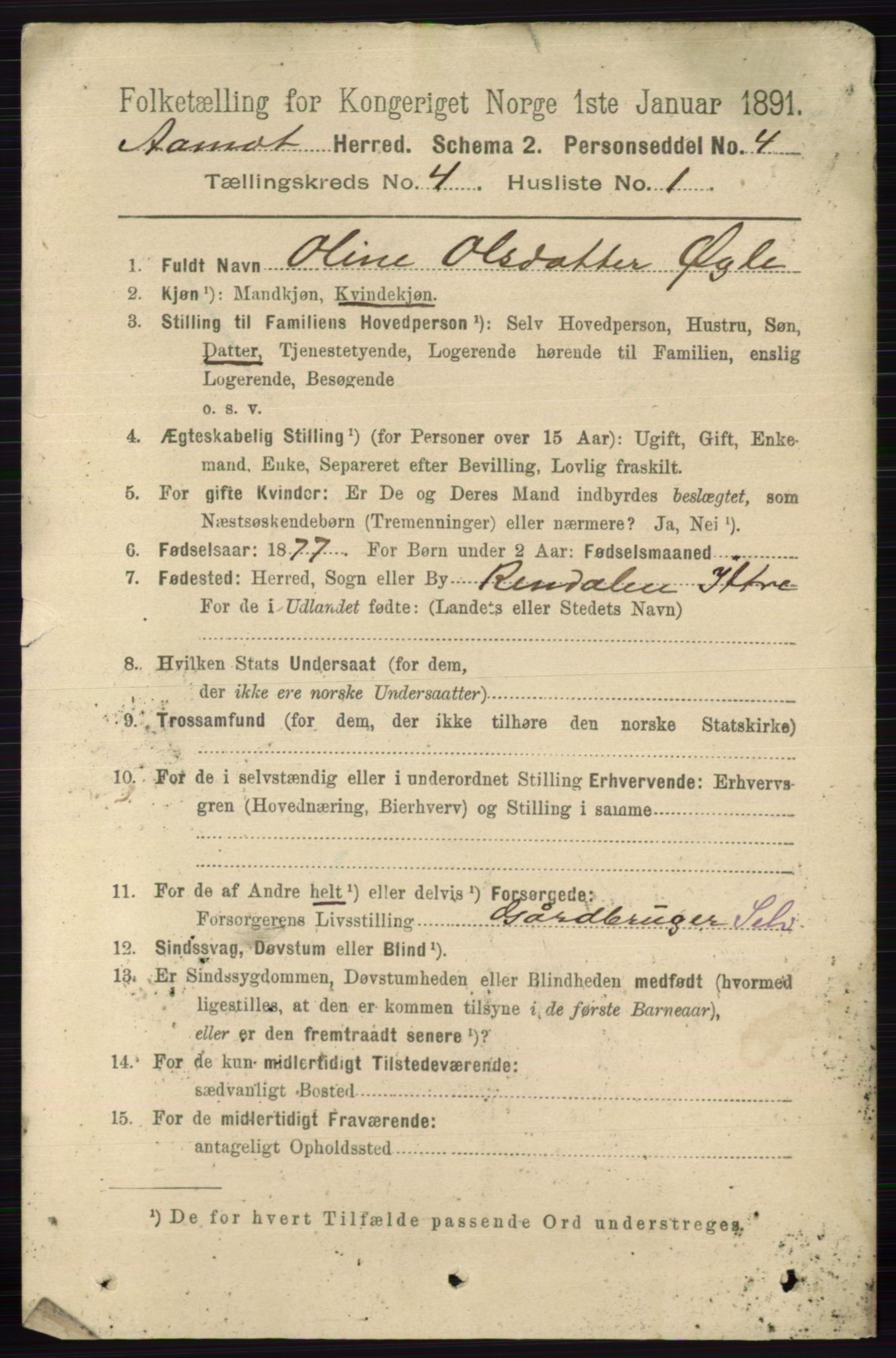 RA, 1891 census for 0429 Åmot, 1891, p. 2125