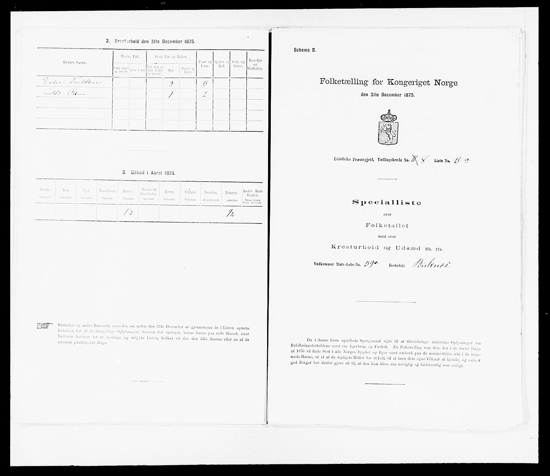 SAB, 1875 census for 1411P Eivindvik, 1875, p. 713