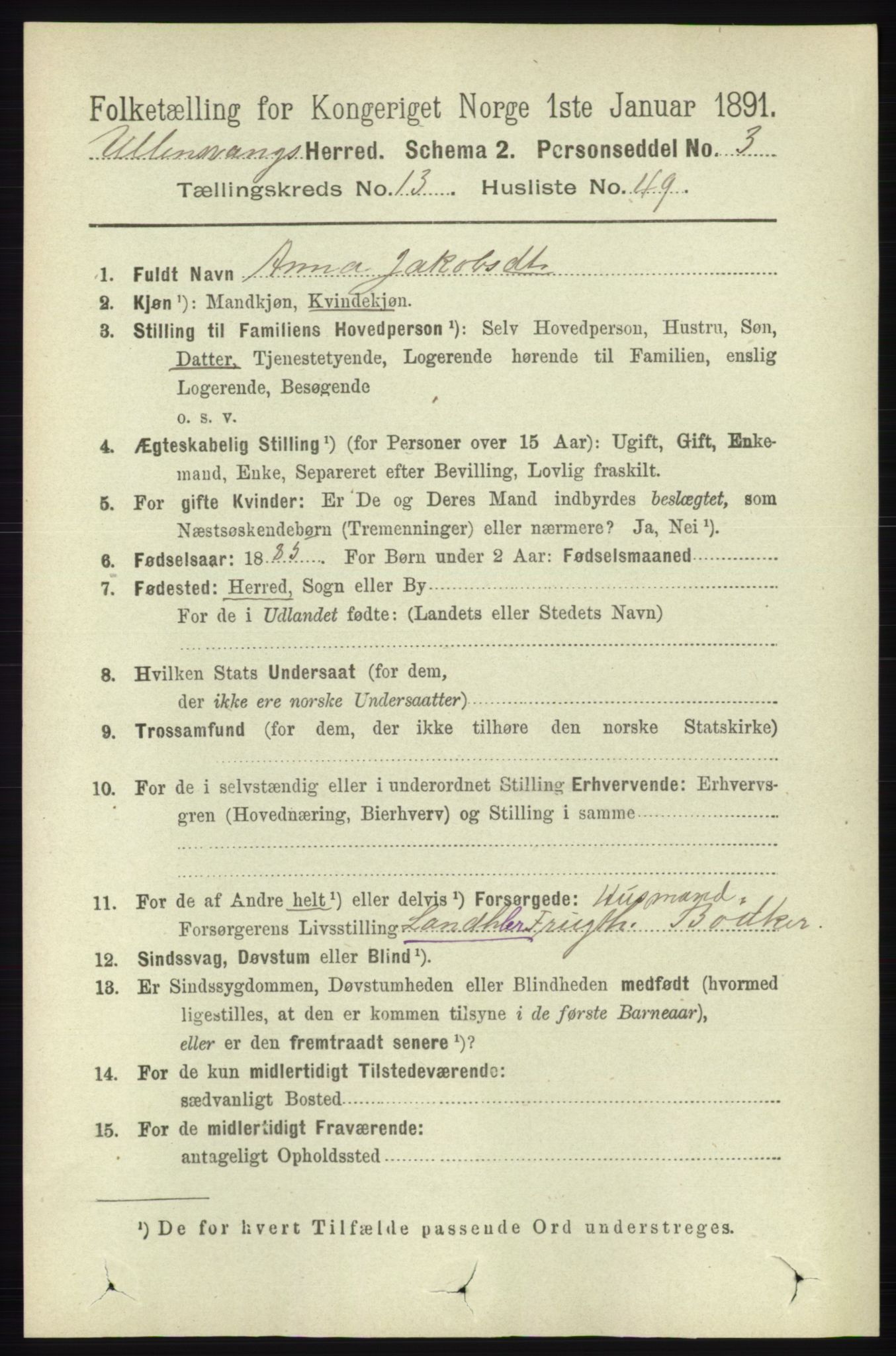 RA, 1891 census for 1230 Ullensvang, 1891, p. 5397