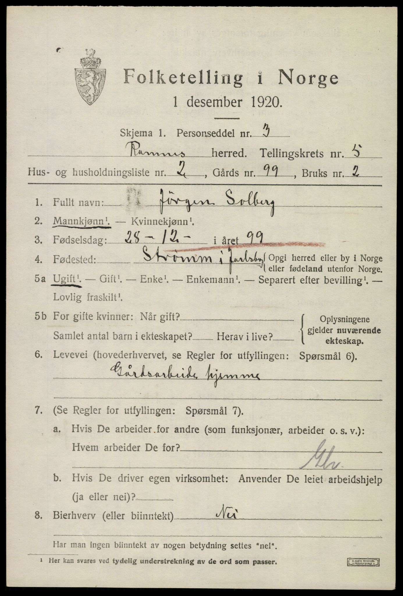 SAKO, 1920 census for Ramnes, 1920, p. 4986