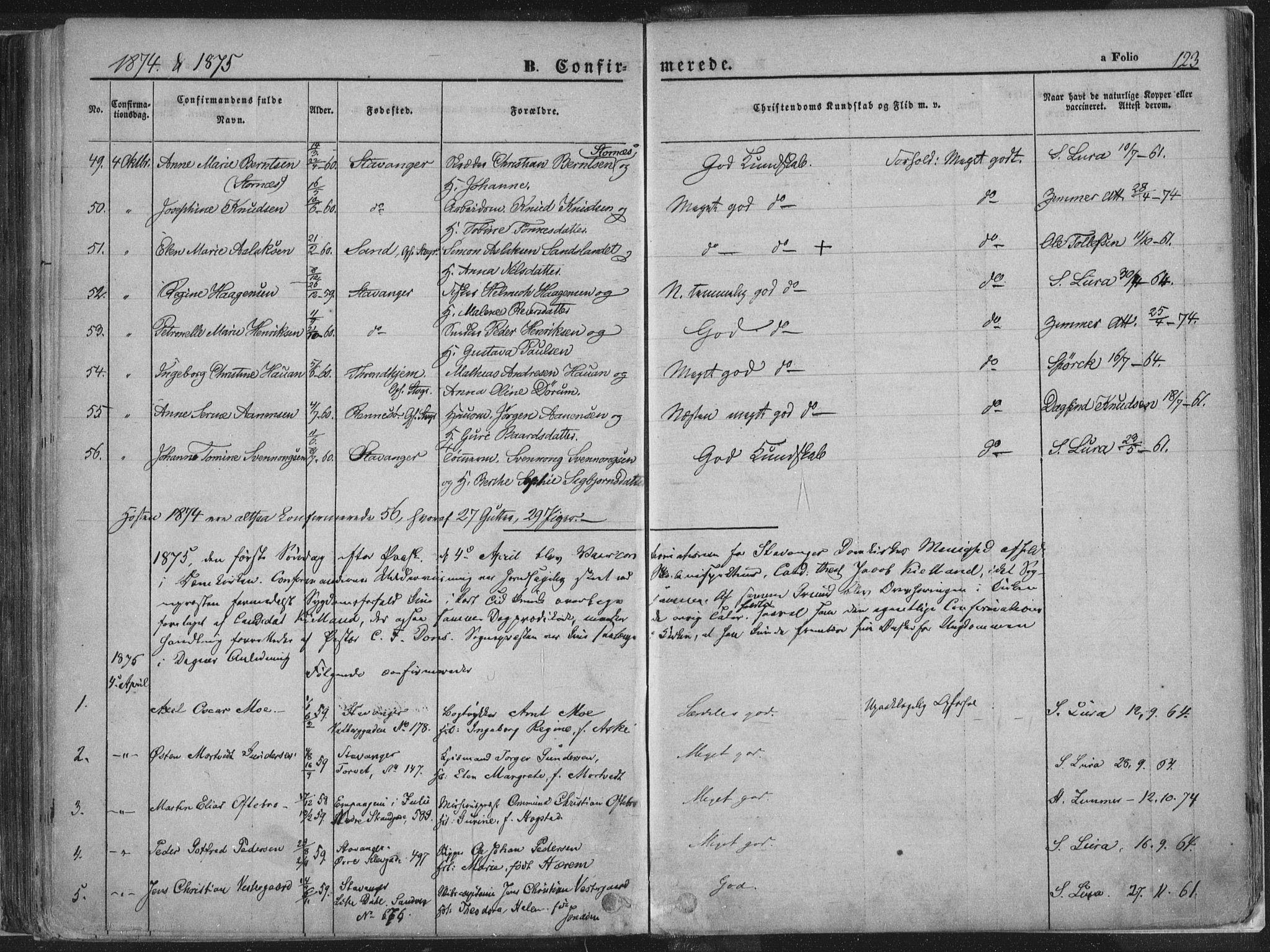 Domkirken sokneprestkontor, SAST/A-101812/001/30/30BA/L0018: Parish register (official) no. A 17, 1857-1877, p. 123