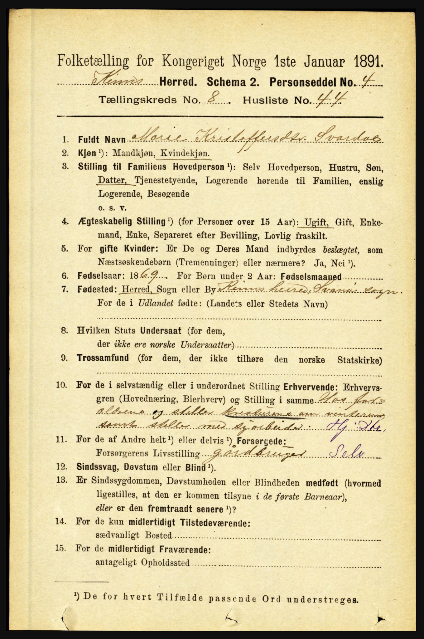 RA, 1891 census for 1437 Kinn, 1891, p. 3382