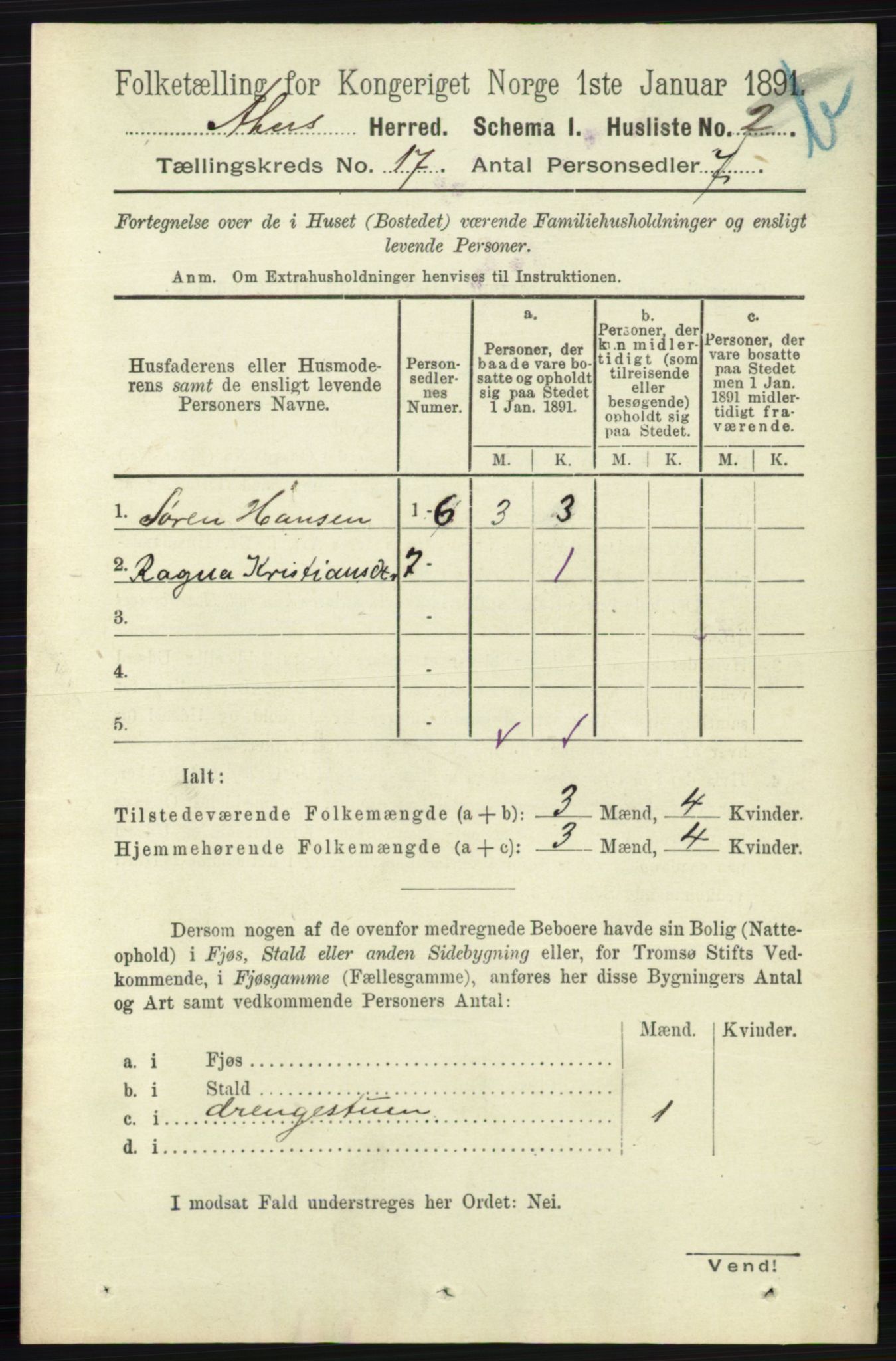 RA, 1891 census for 0218 Aker, 1891, p. 15772