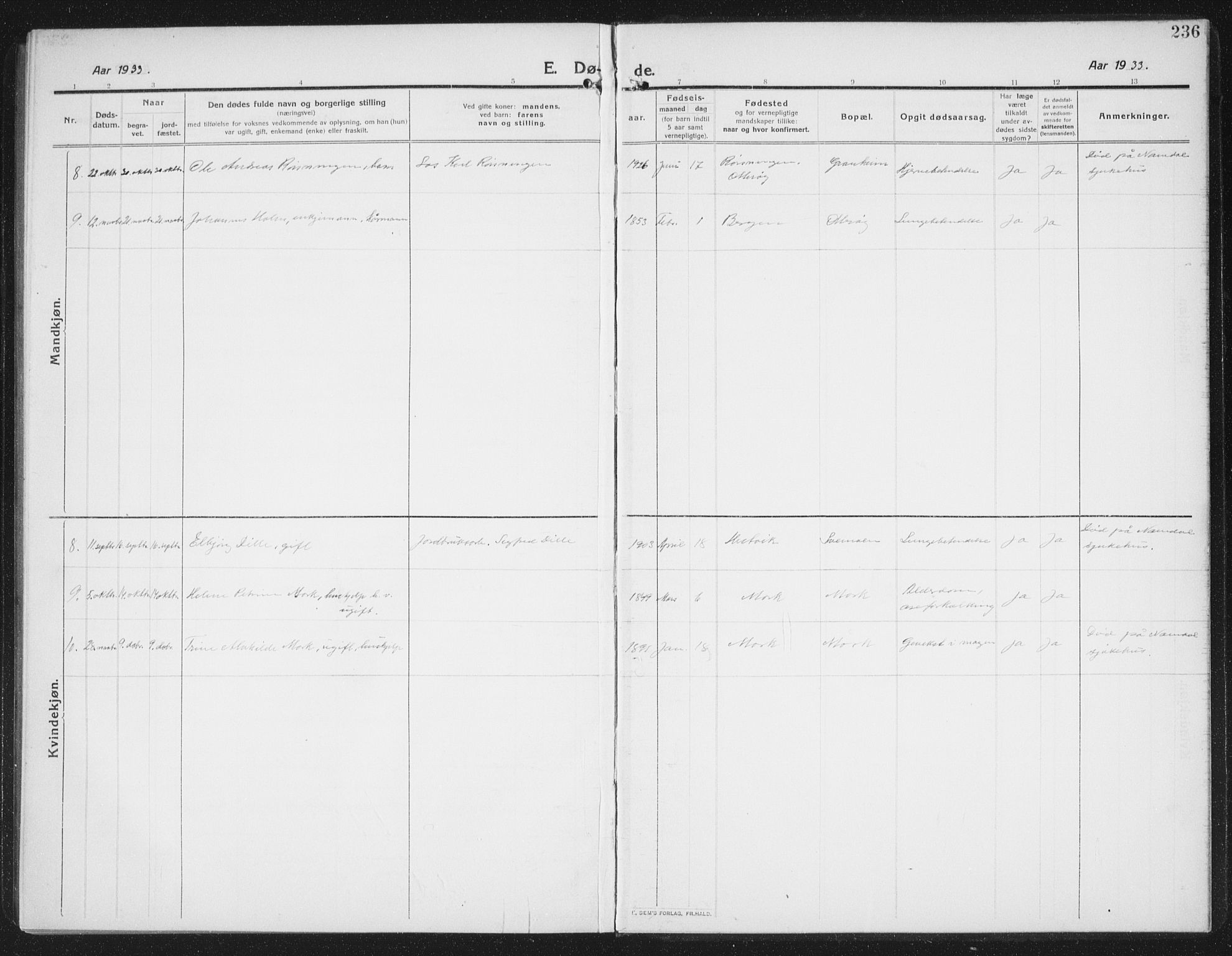 Ministerialprotokoller, klokkerbøker og fødselsregistre - Nord-Trøndelag, SAT/A-1458/774/L0630: Parish register (copy) no. 774C01, 1910-1934, p. 236
