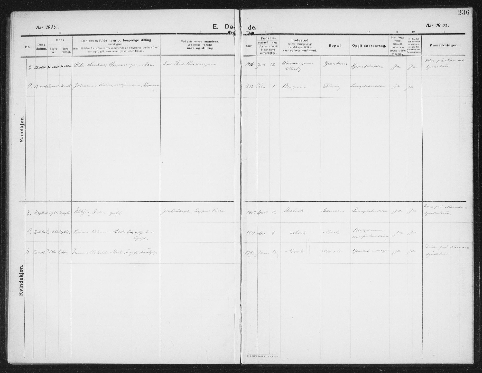 Ministerialprotokoller, klokkerbøker og fødselsregistre - Nord-Trøndelag, AV/SAT-A-1458/774/L0630: Parish register (copy) no. 774C01, 1910-1934, p. 236