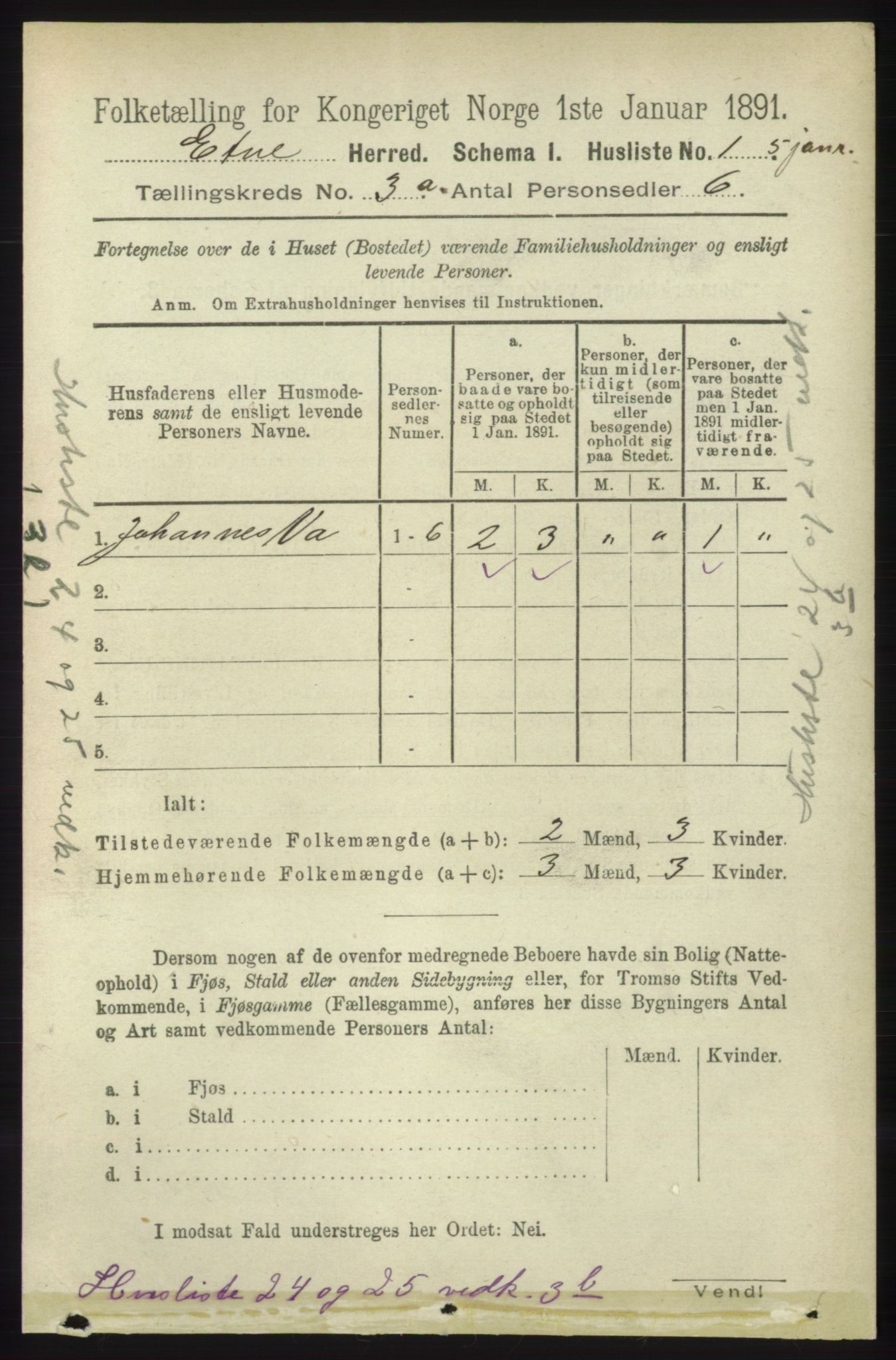 RA, 1891 census for 1211 Etne, 1891, p. 663
