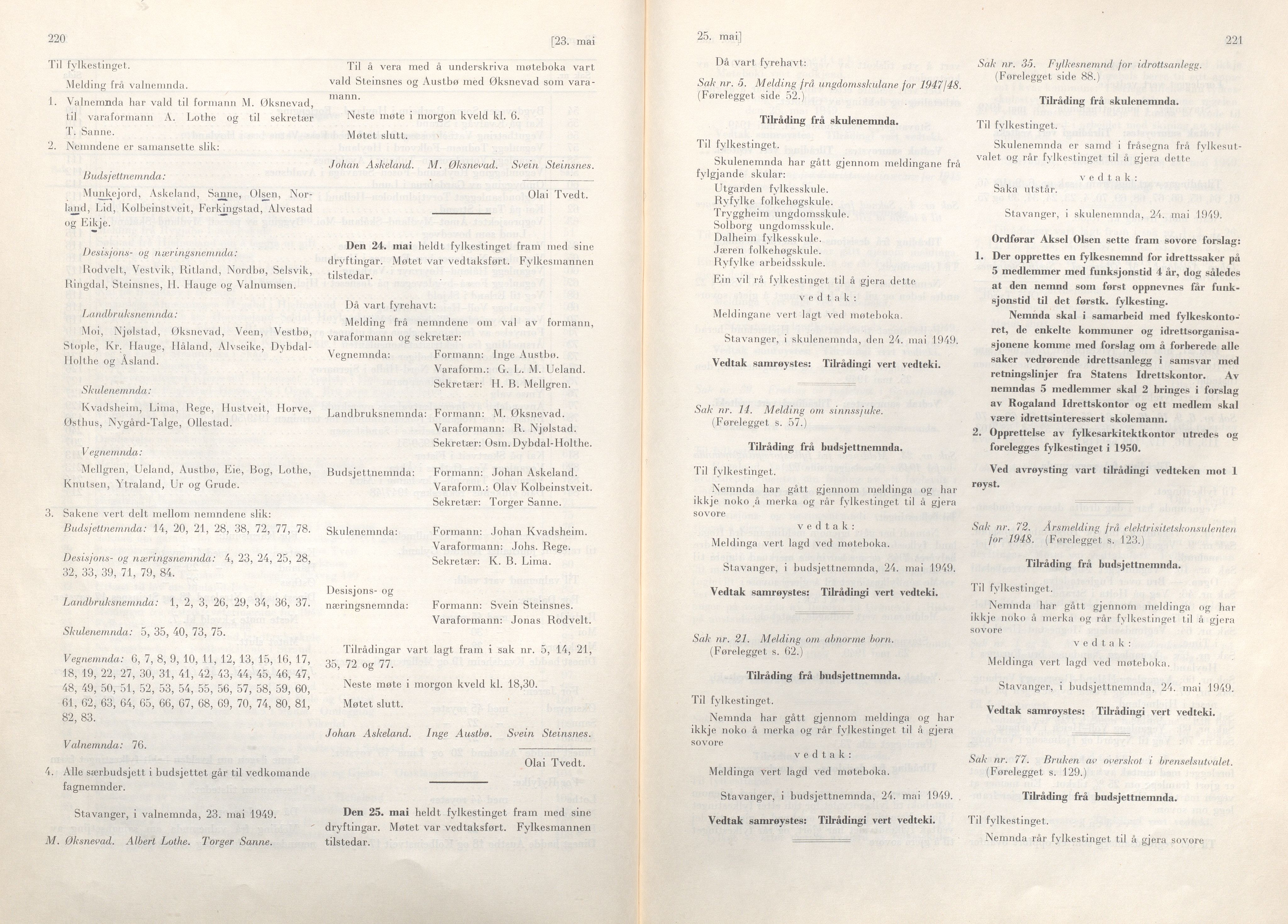 Rogaland fylkeskommune - Fylkesrådmannen , IKAR/A-900/A/Aa/Aaa/L0068: Møtebok , 1949, p. 220-221