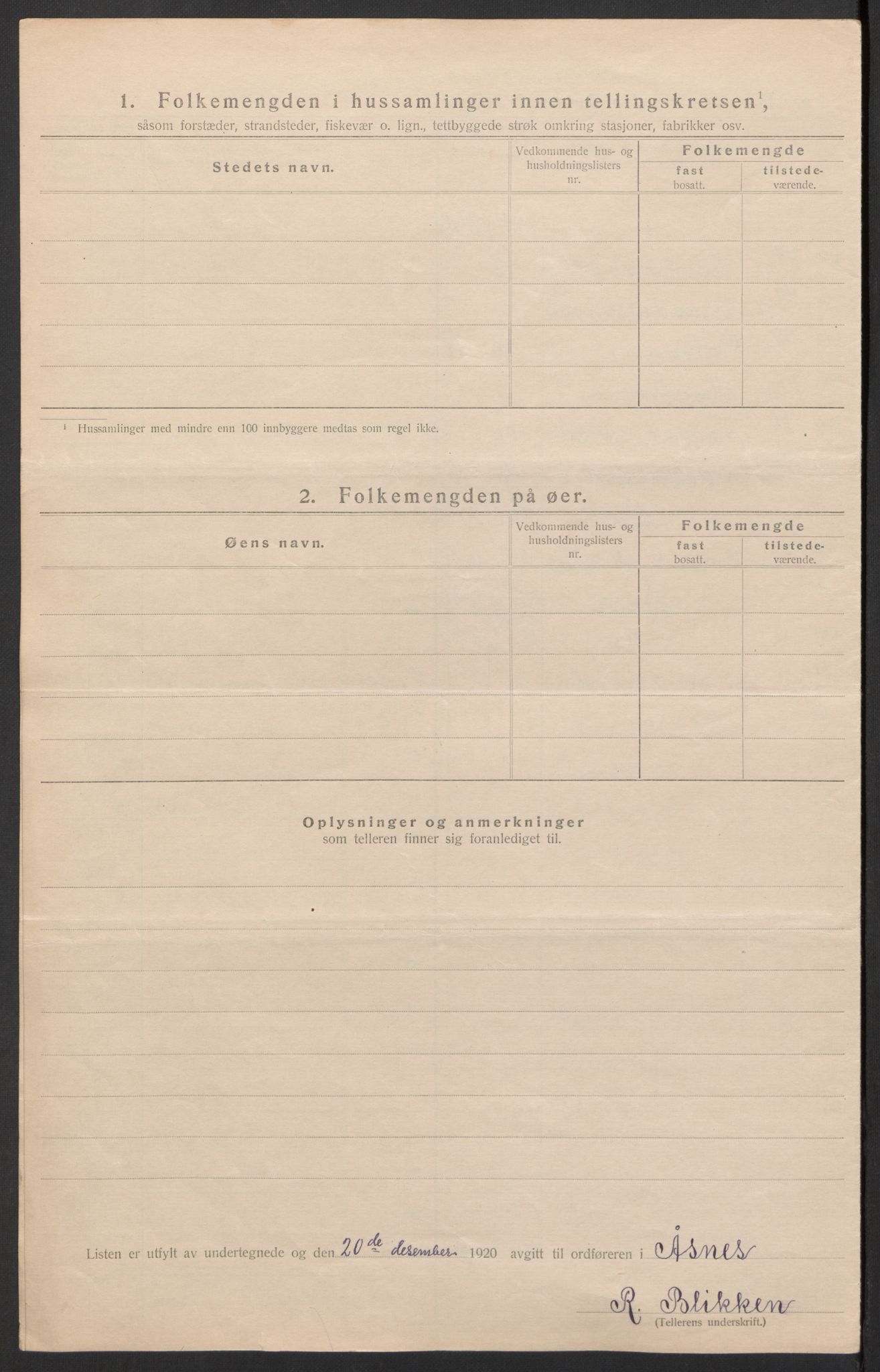 SAH, 1920 census for Åsnes, 1920, p. 20