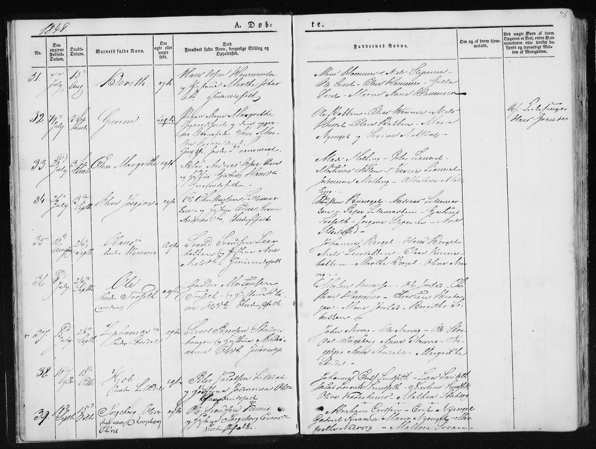 Ministerialprotokoller, klokkerbøker og fødselsregistre - Nord-Trøndelag, SAT/A-1458/733/L0323: Parish register (official) no. 733A02, 1843-1870, p. 26